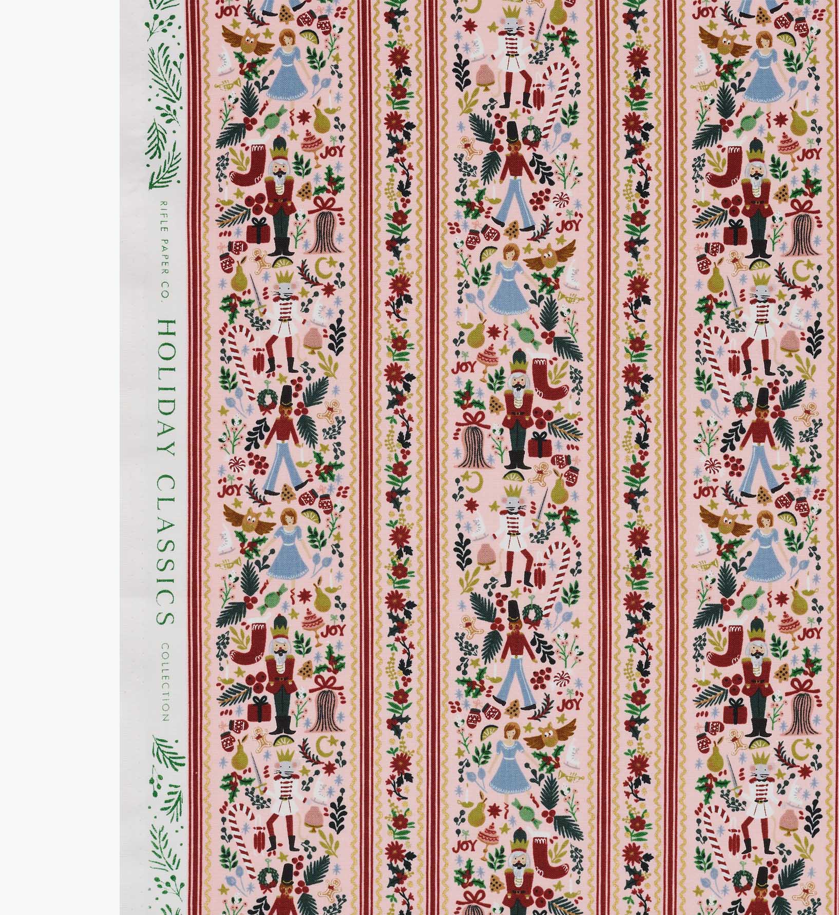 Holly Jolly Nutcracker Cotton Metallic Fabric - Blush and Gold