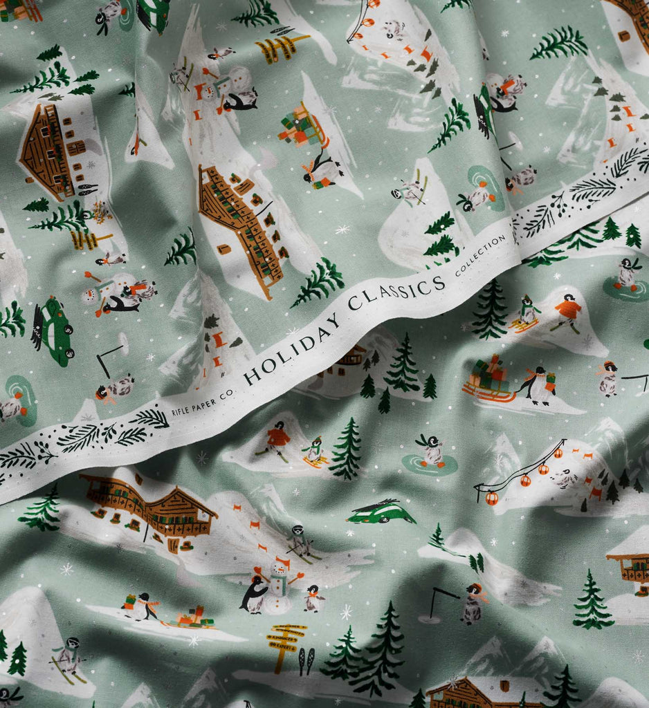 Penguin Village Metallic Cotton Fabric | Rifle Paper Co.
