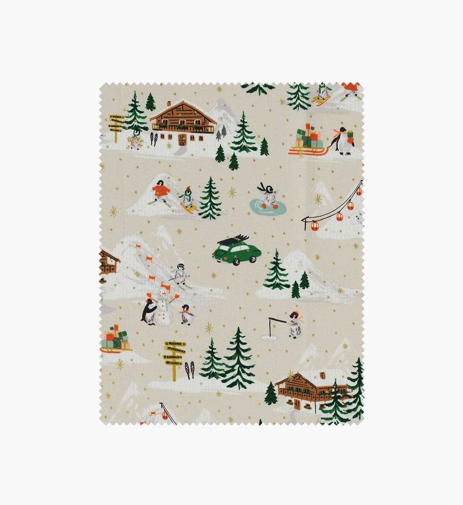 Penguin Village Metallic Cotton Fabric | Rifle Paper Co.