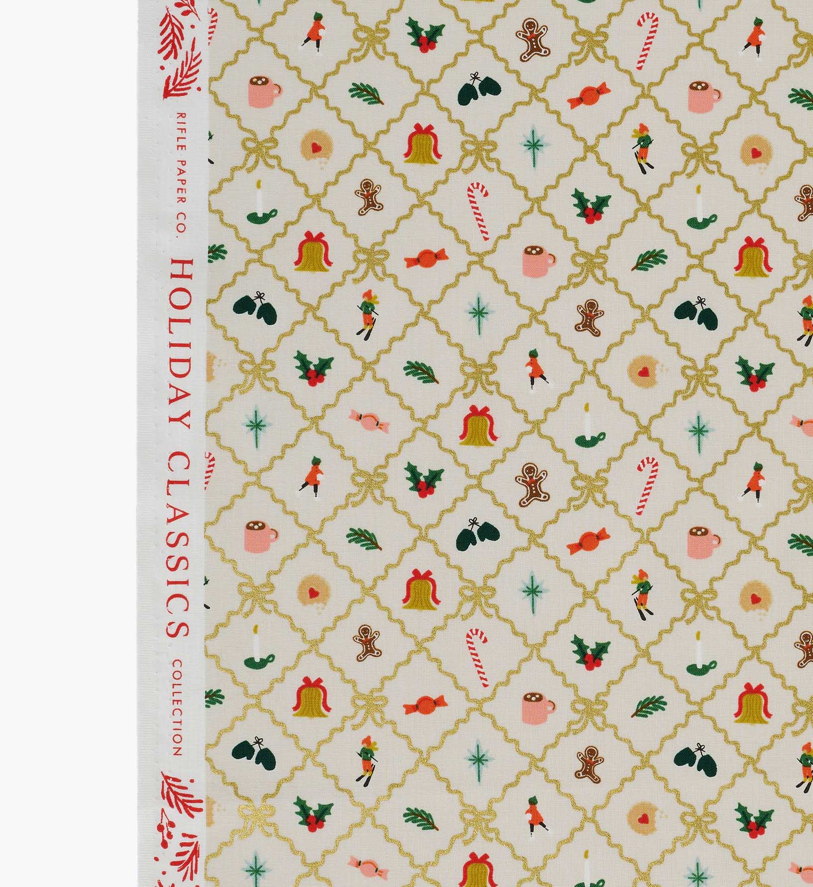 Holiday Argyle Cotton Metallic Fabric - Cream and Gold