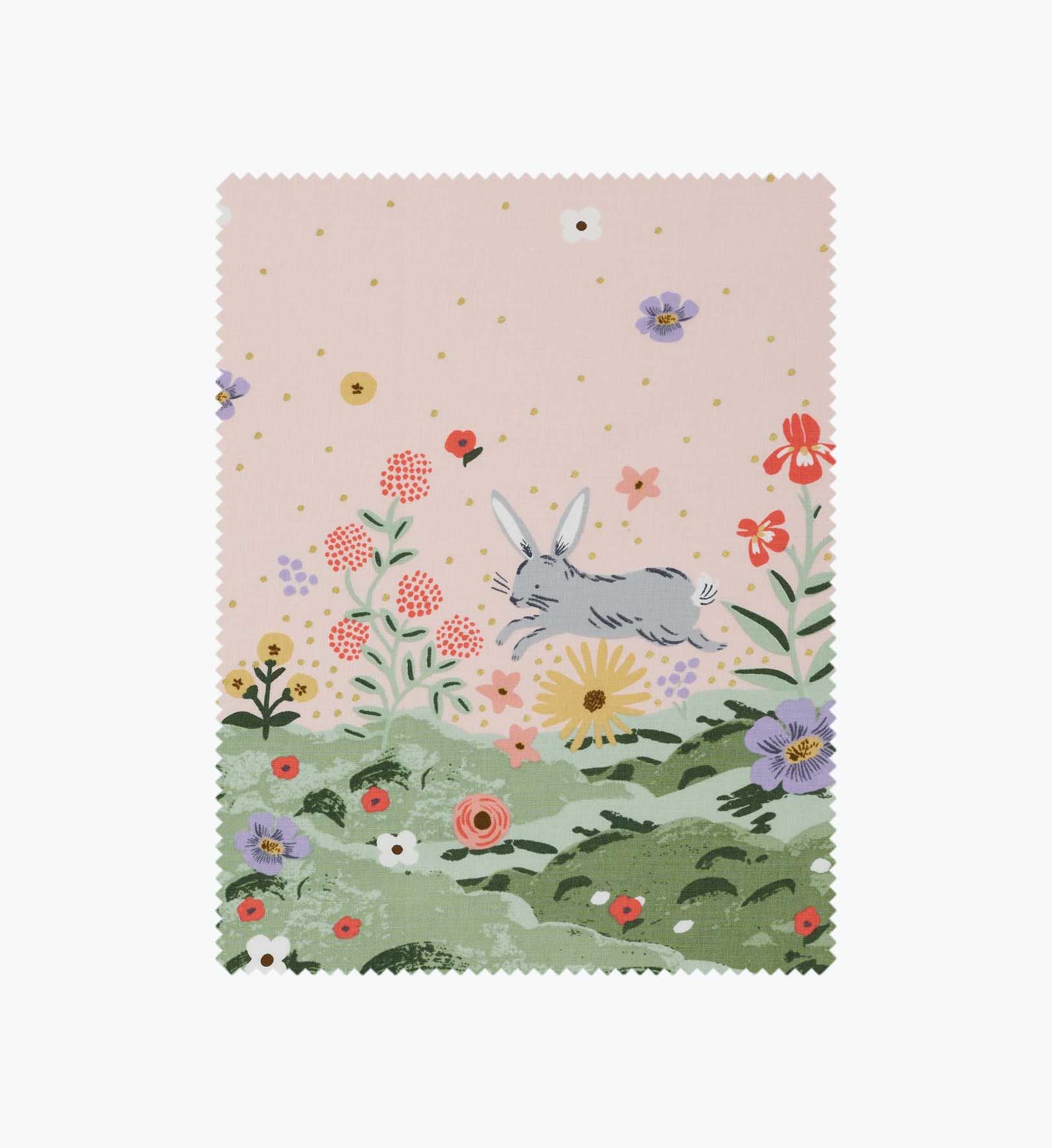 Spring Meadow Cotton Metallic Fabric - Pink