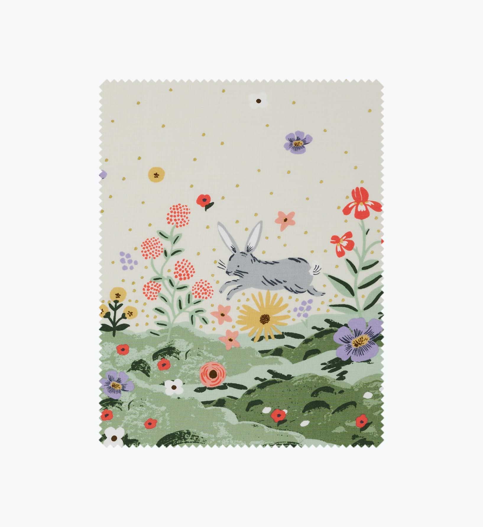 Spring Meadow Cotton Metallic Fabric - Cream