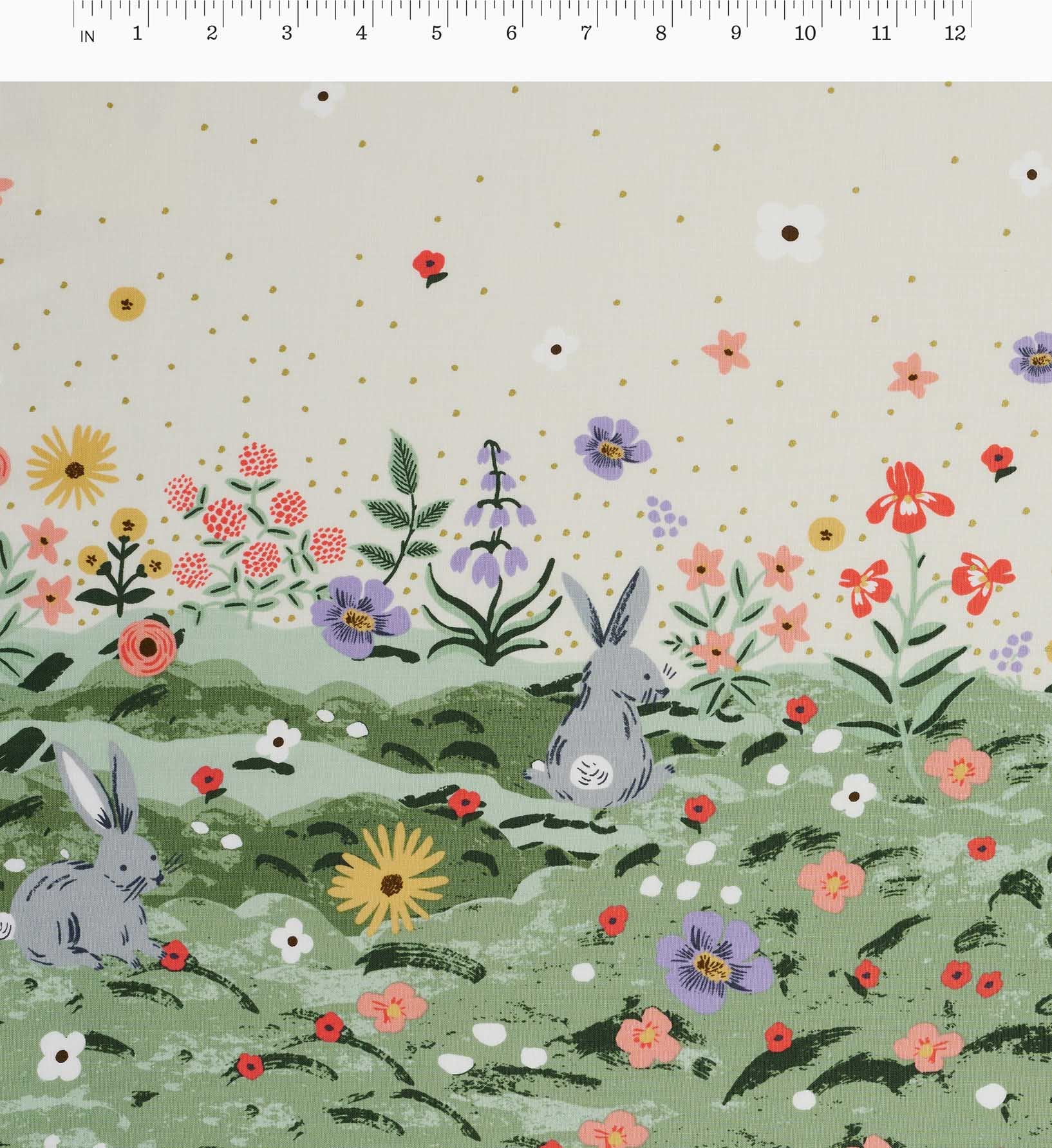 Spring Meadow Cotton Metallic Fabric - Cream