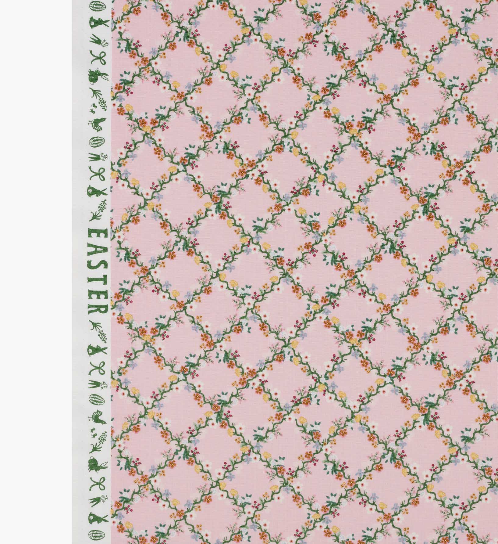 Floral Trellis Cotton Fabric - Pink