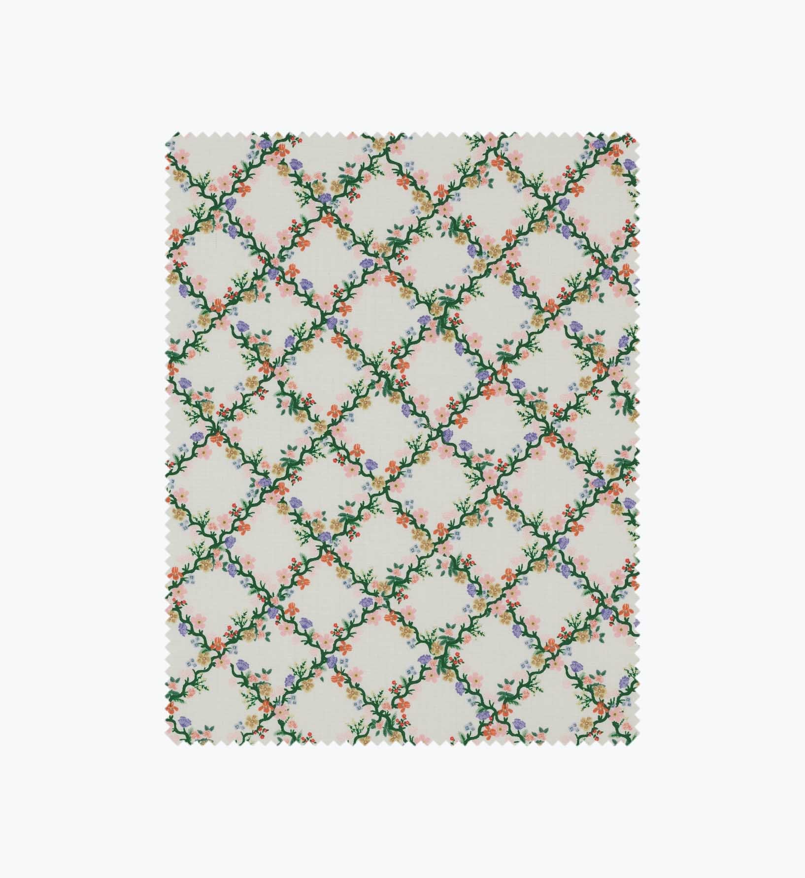 Floral Trellis Cotton Fabric - Cream