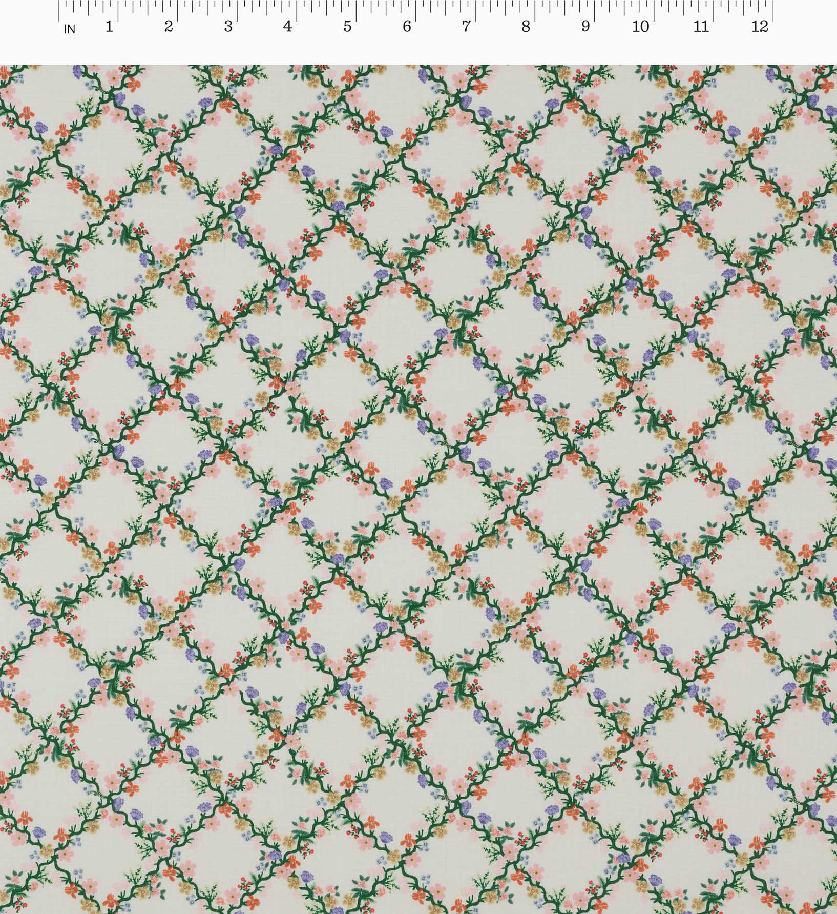 Floral Trellis Cotton Fabric - Cream