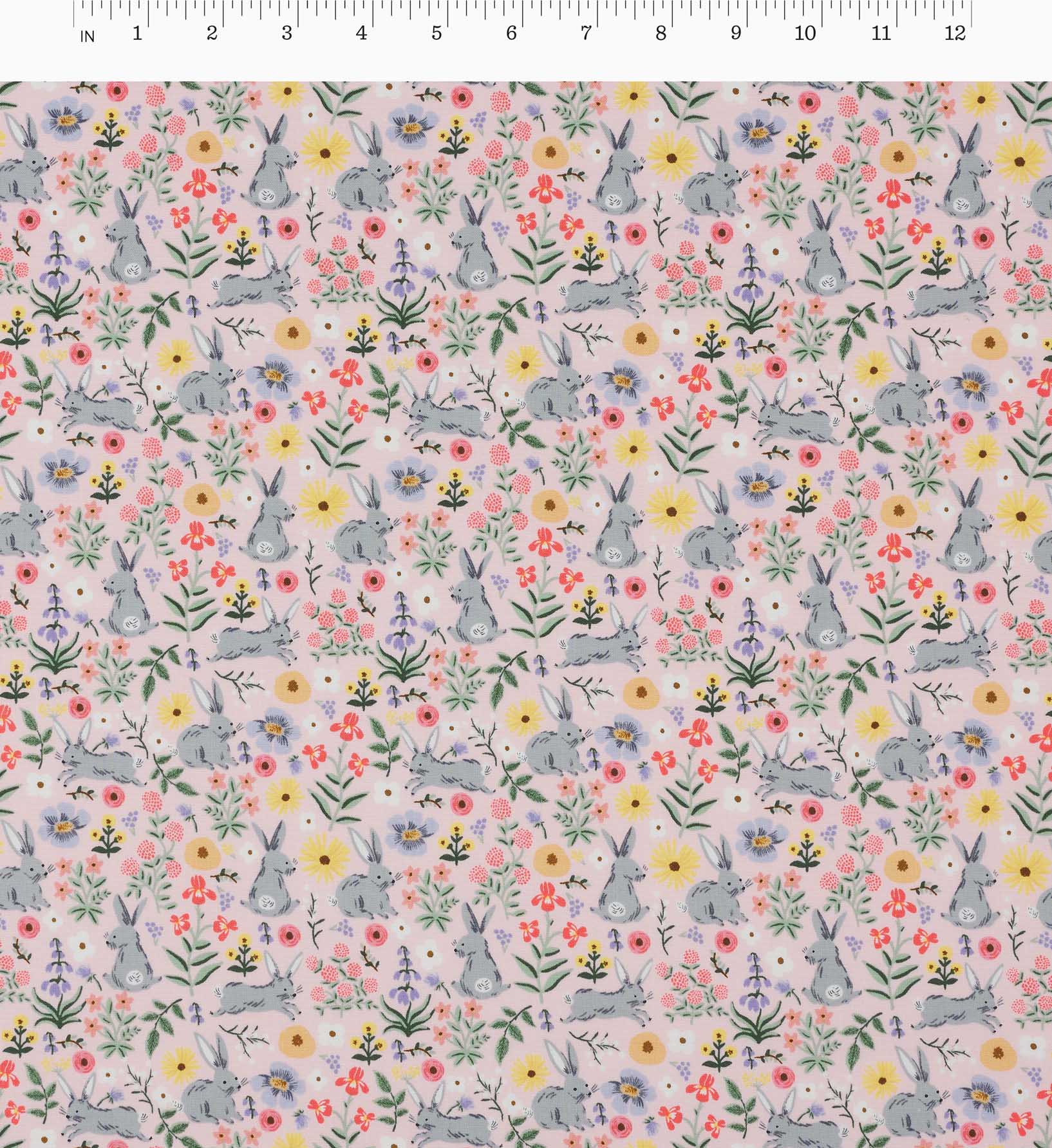 Bunny Floral Cotton Fabric - Pink