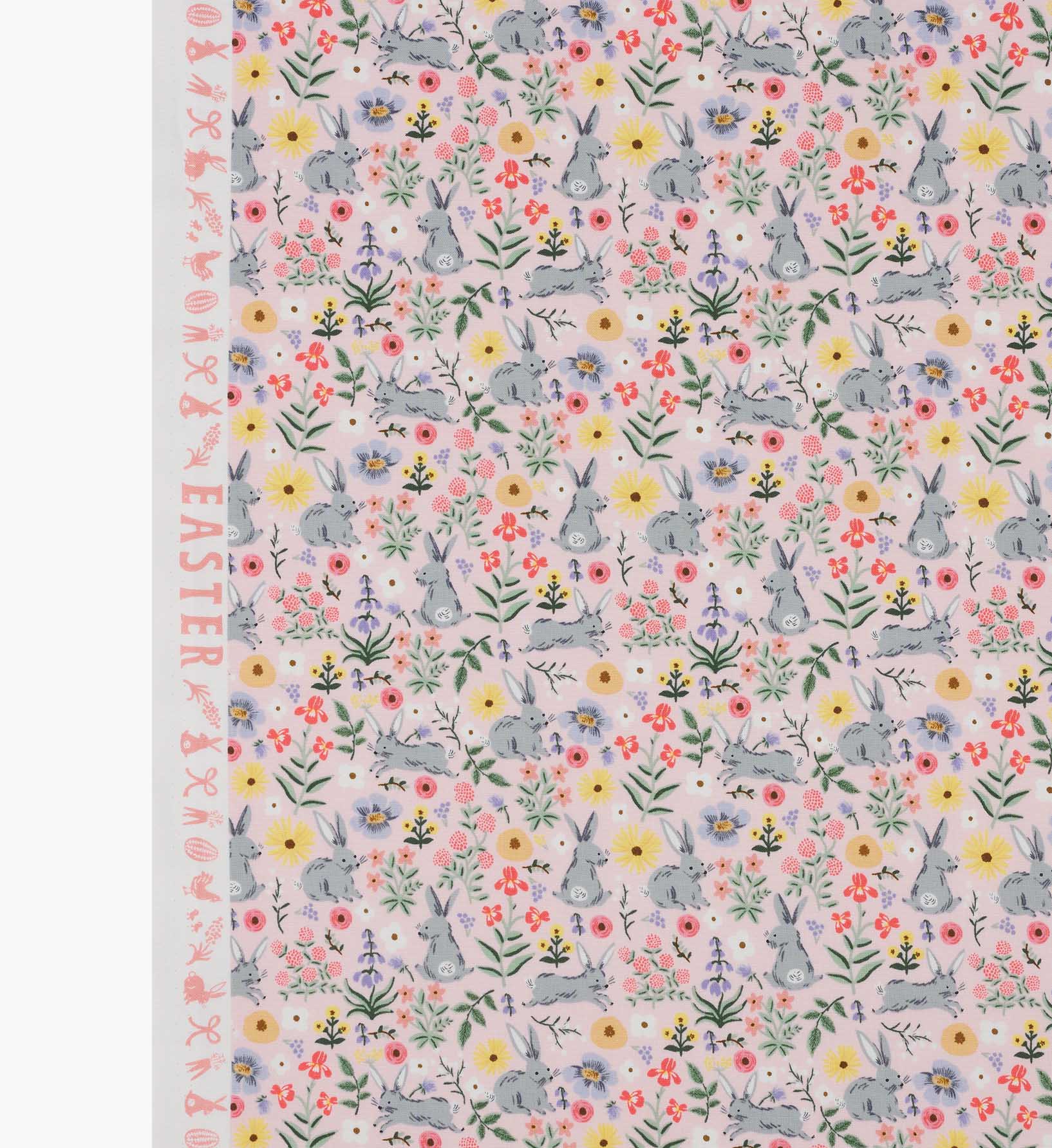 Bunny Floral Cotton Fabric - Pink