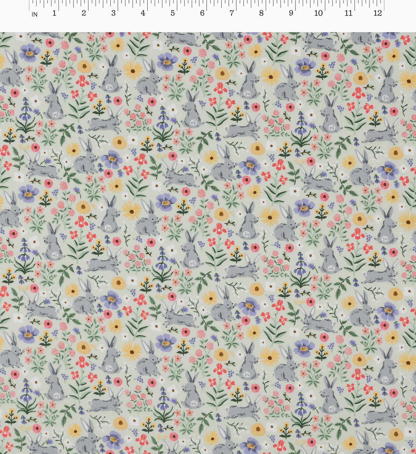 Bunny Floral Cotton Fabric - Green