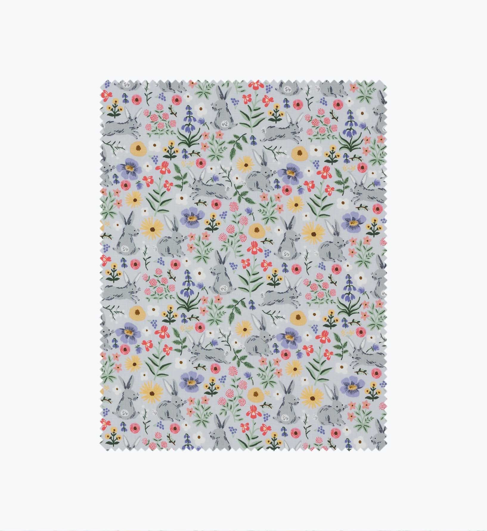 Bunny Floral Cotton Fabric - Blue