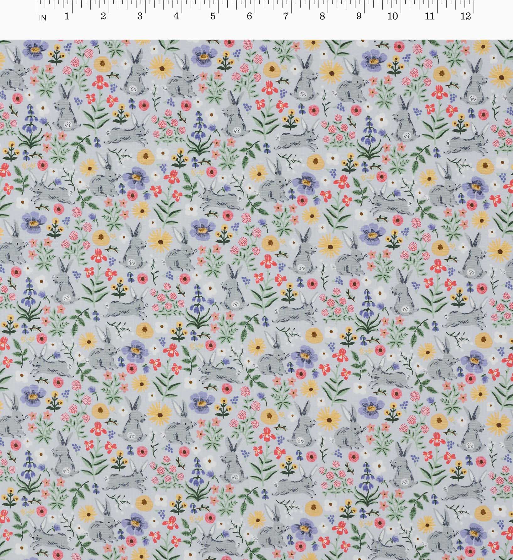 Bunny Floral Cotton Fabric - Blue