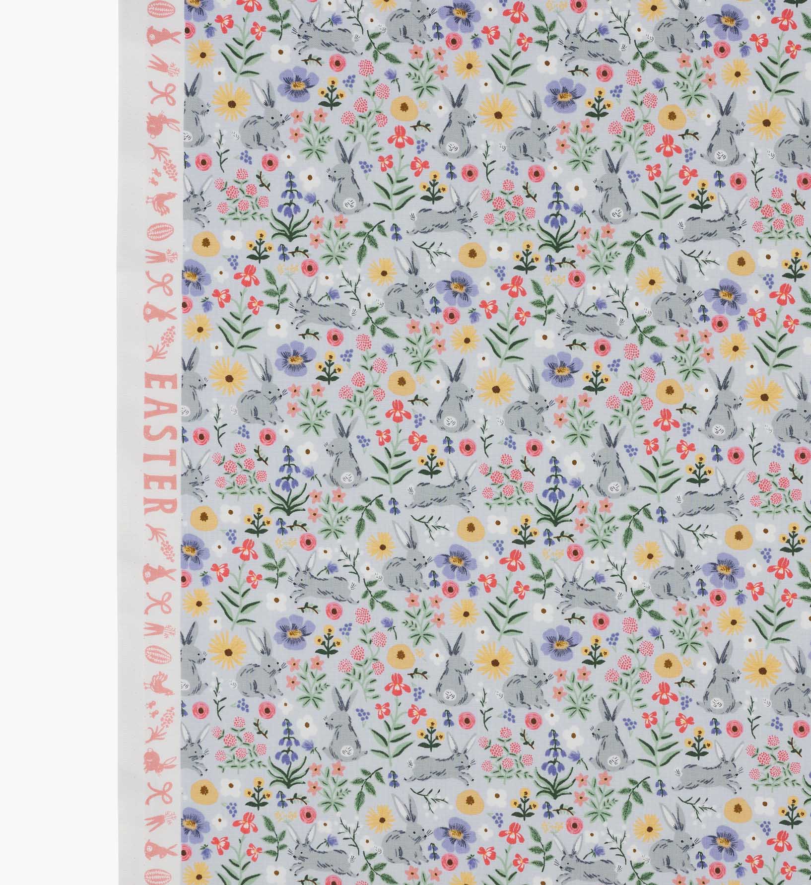 Bunny Floral Cotton Fabric - Blue