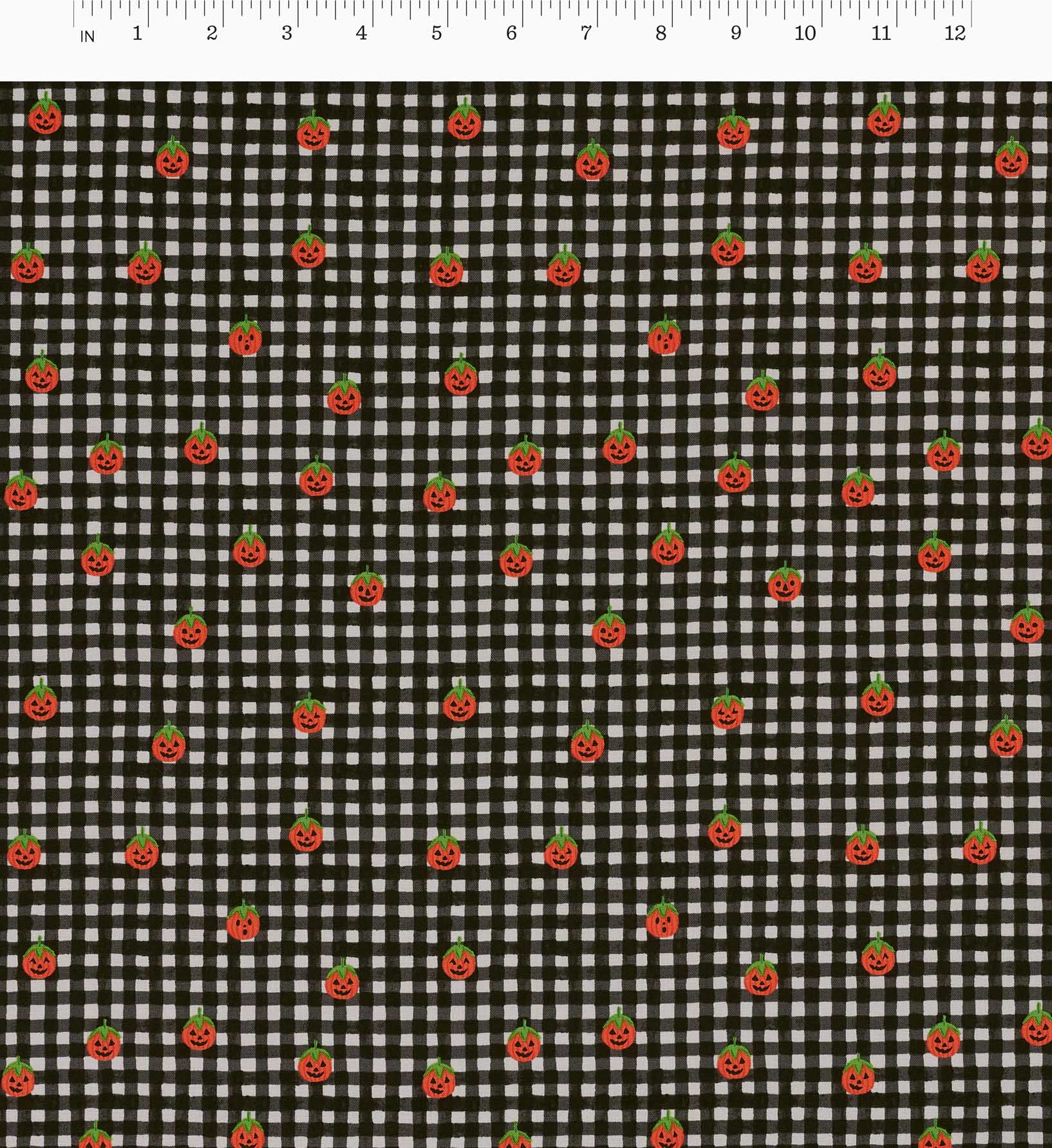 Pumpkin Gingham Cotton Fabric - Black