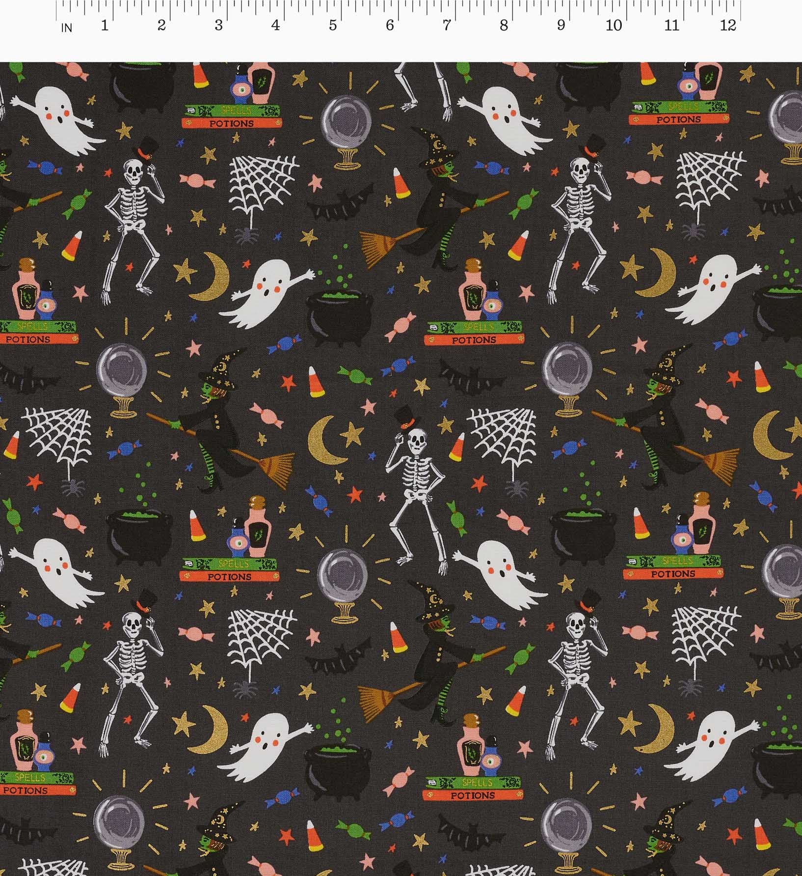 Halloween Party Cotton Metallic Fabric - Black