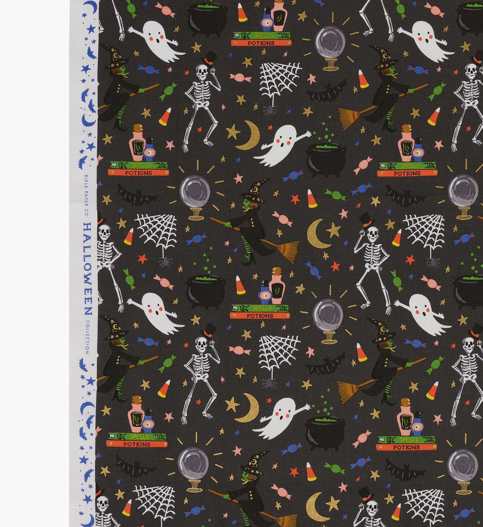 Halloween Party Cotton Metallic Fabric - Black