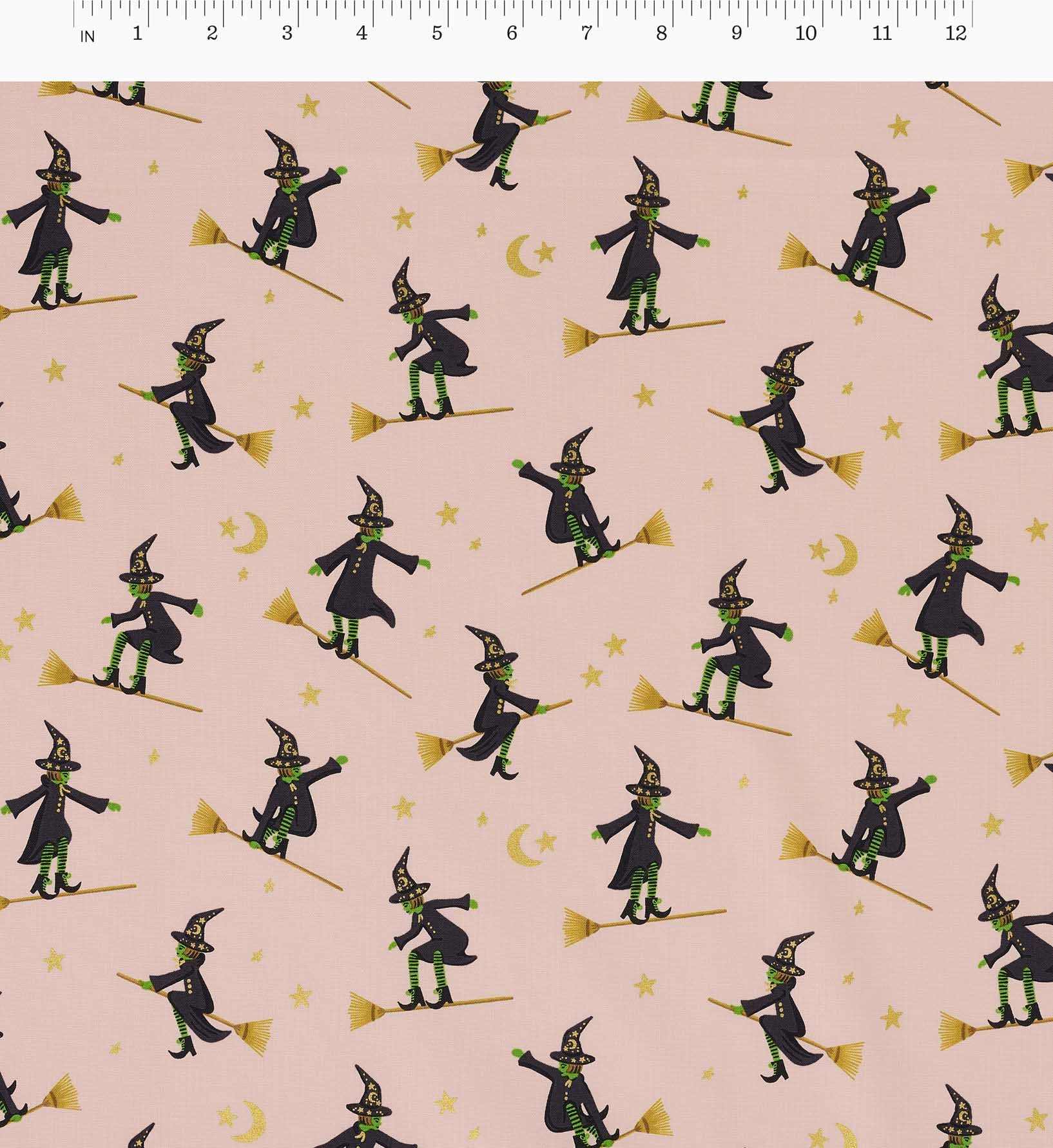 Wicked Witches Cotton Metallic Fabric - Blush