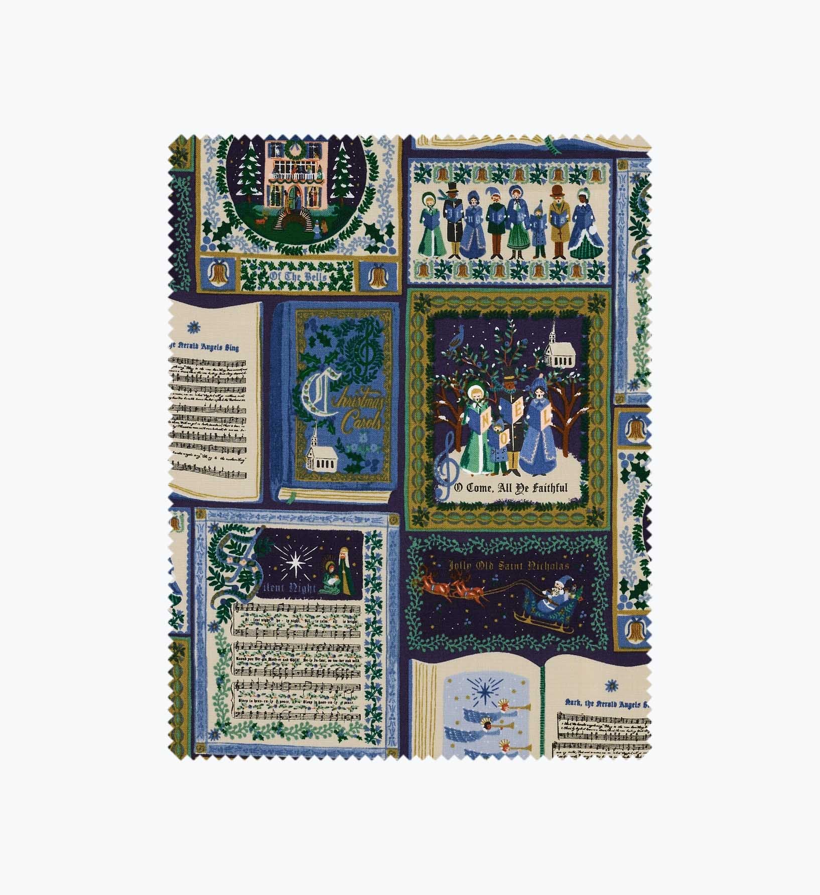 Christmas Carols Cotton Fabric - Navy