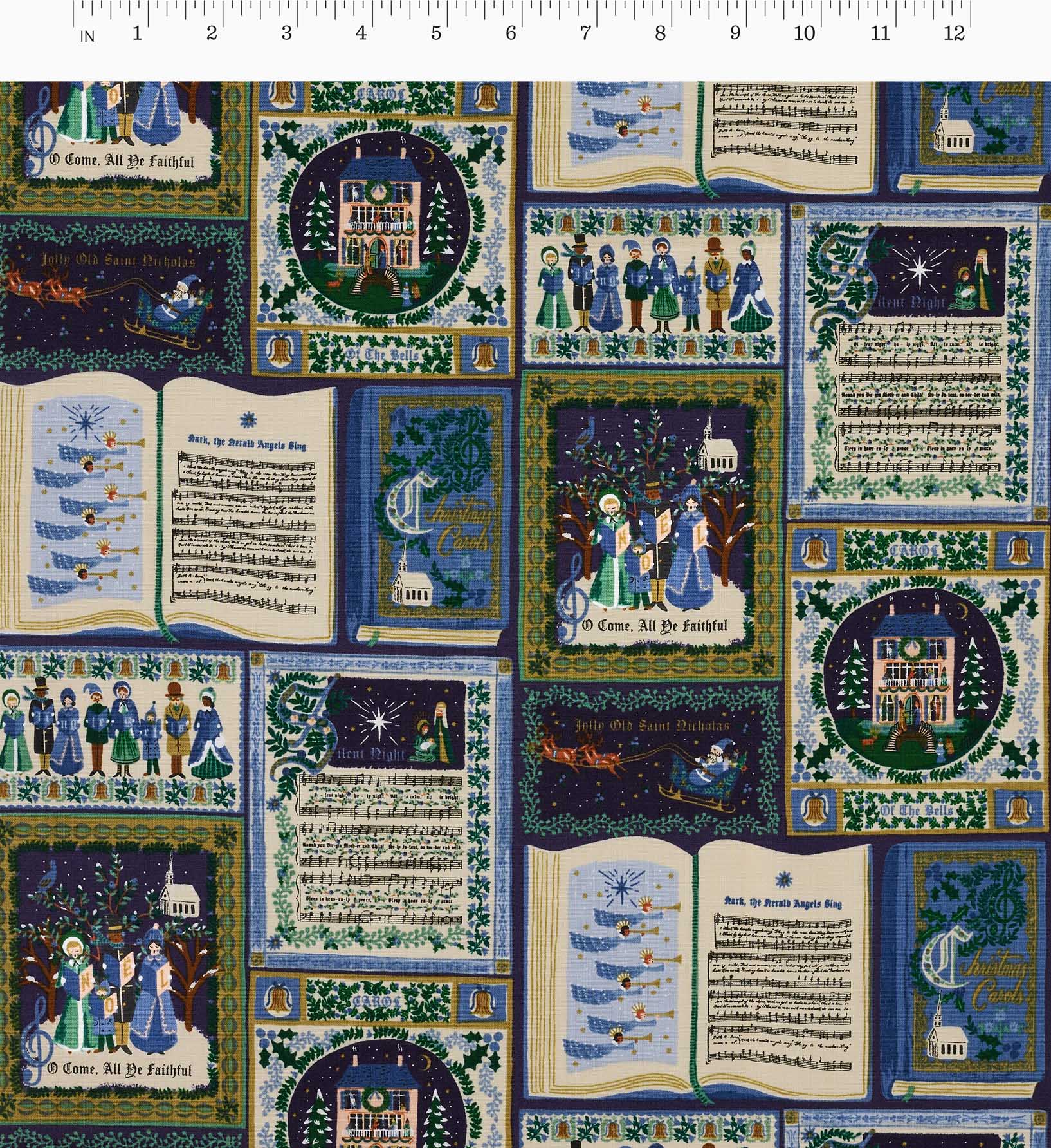 Christmas Carols Cotton Fabric - Navy