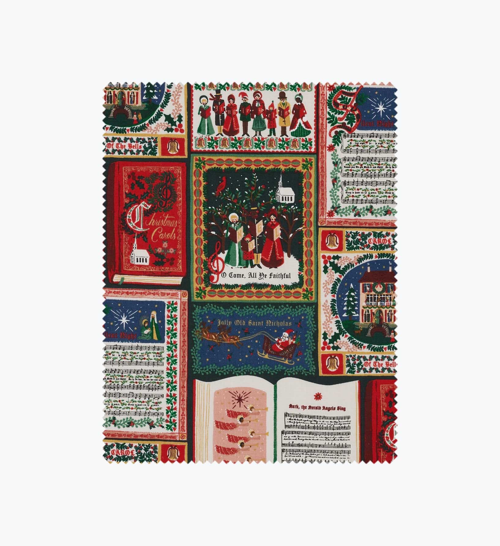Christmas Carols Cotton Fabric - Red