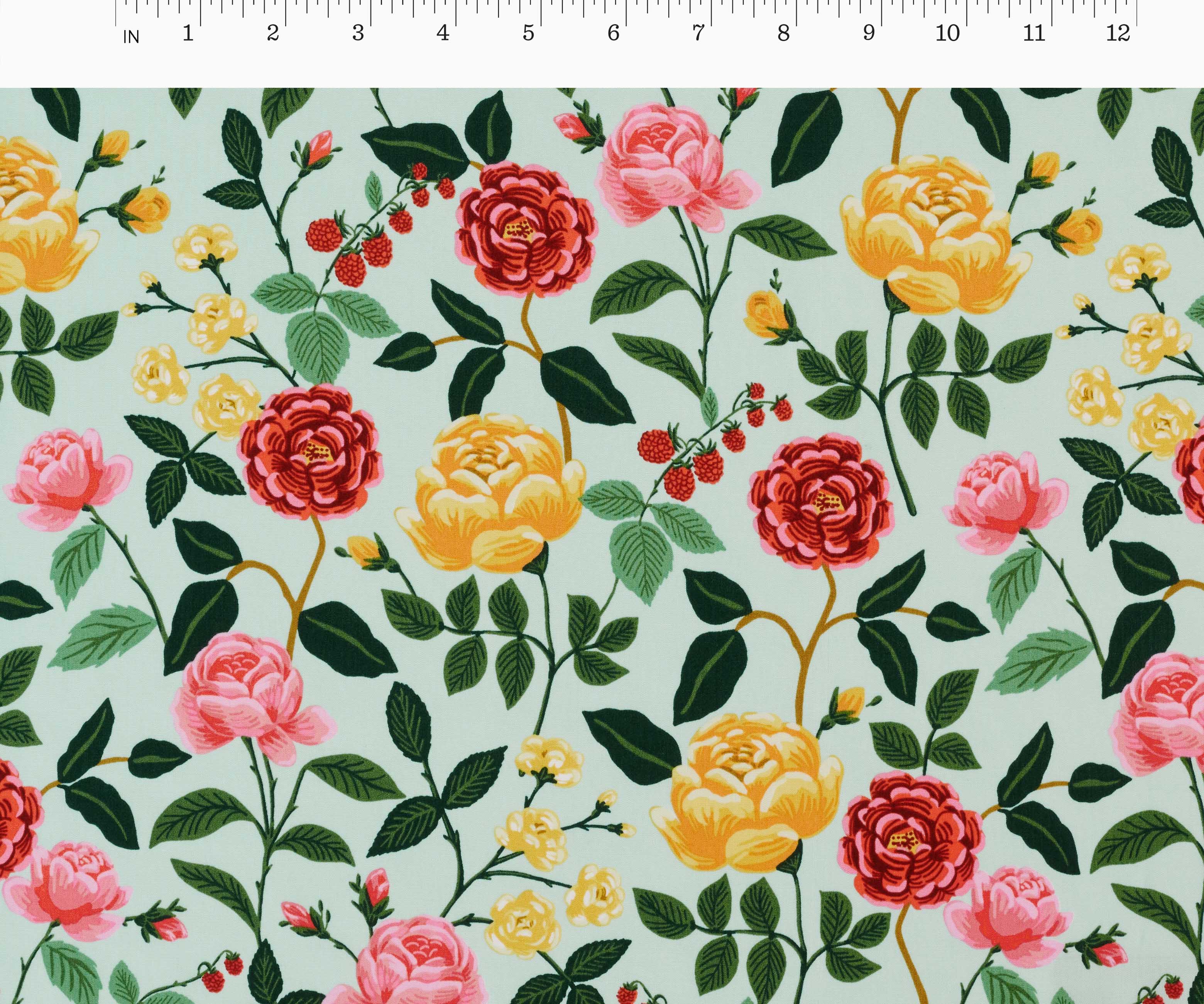 Roses Rayon Fabric - Mint