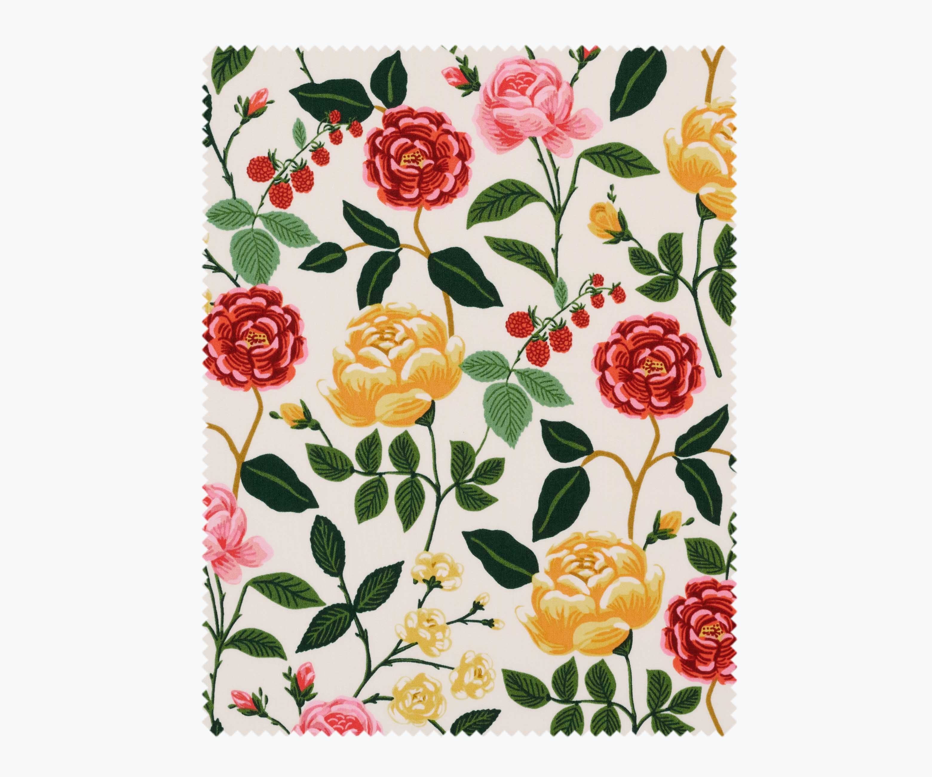 Roses Rayon Fabric - Cream