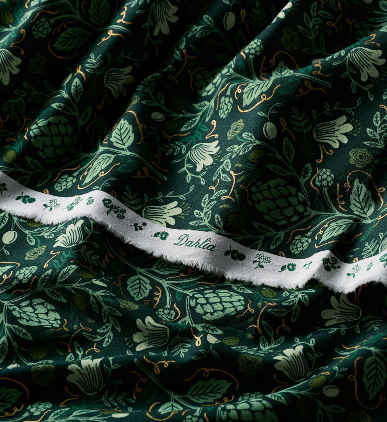 Artichoke Canvas Metallic Fabric - Hunter