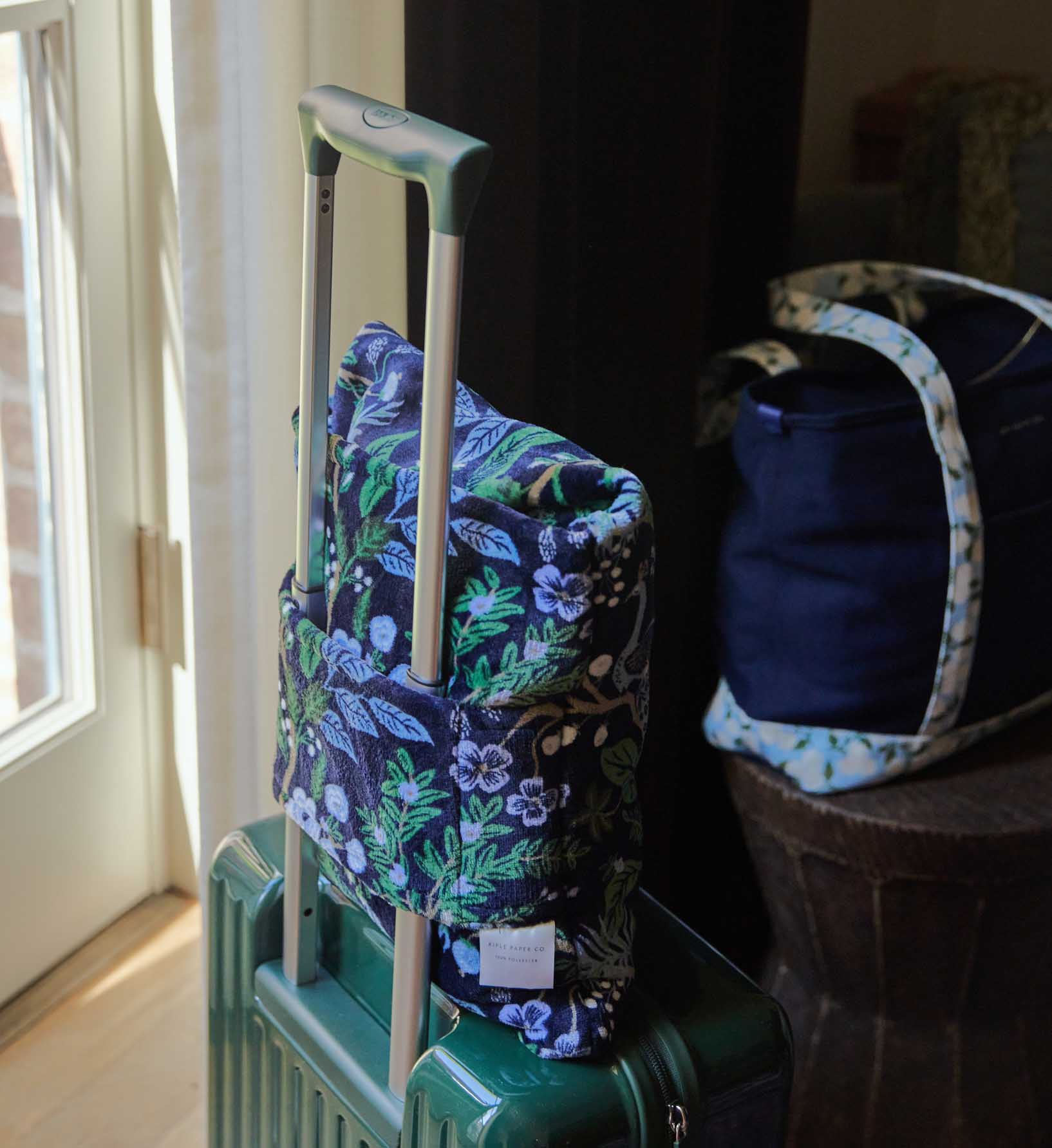 backpack with travel blanket Rifle Paper Co. Travel Fleece Blanket Peacock