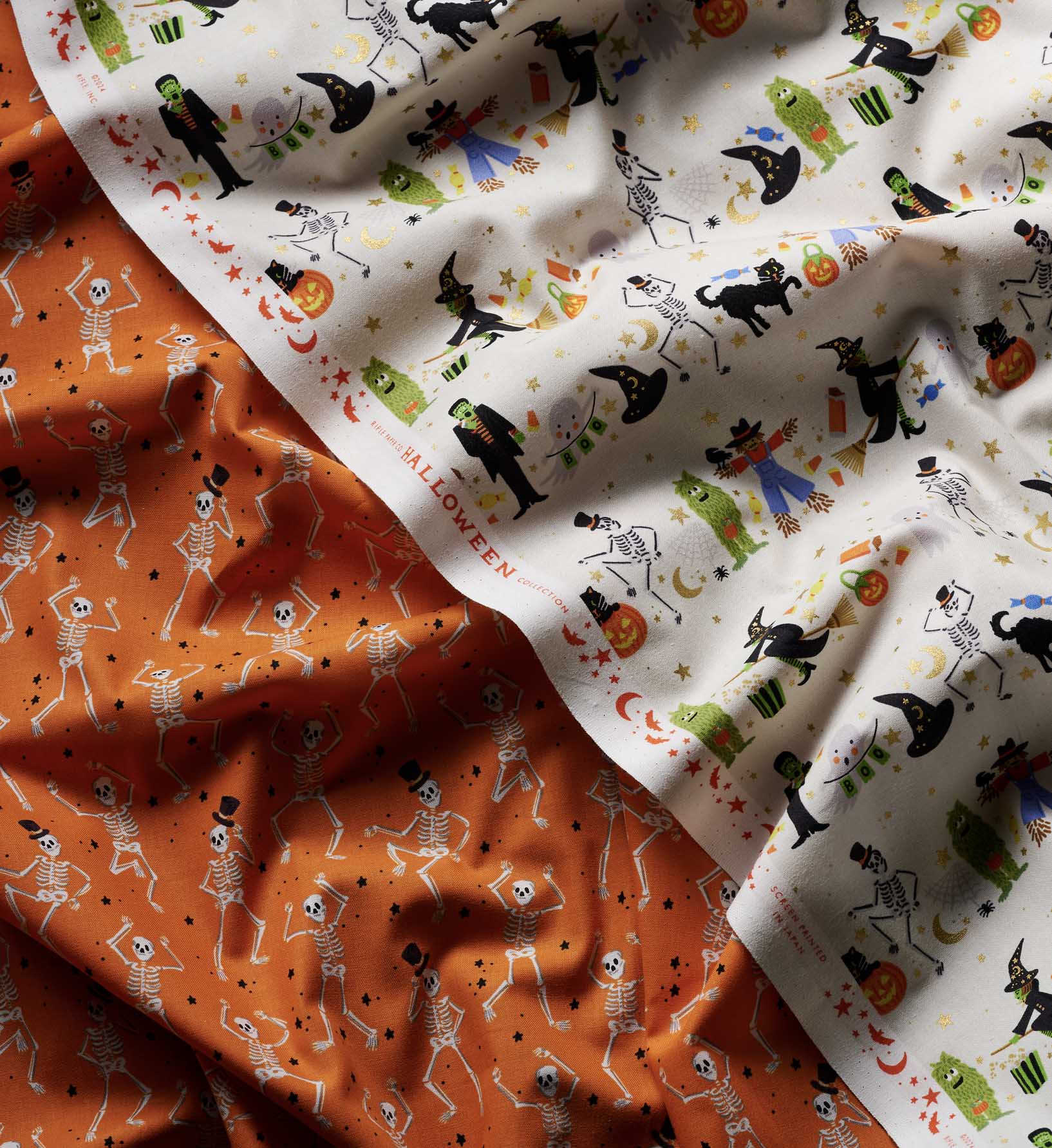 Skeletons Cotton Fabric - Orange