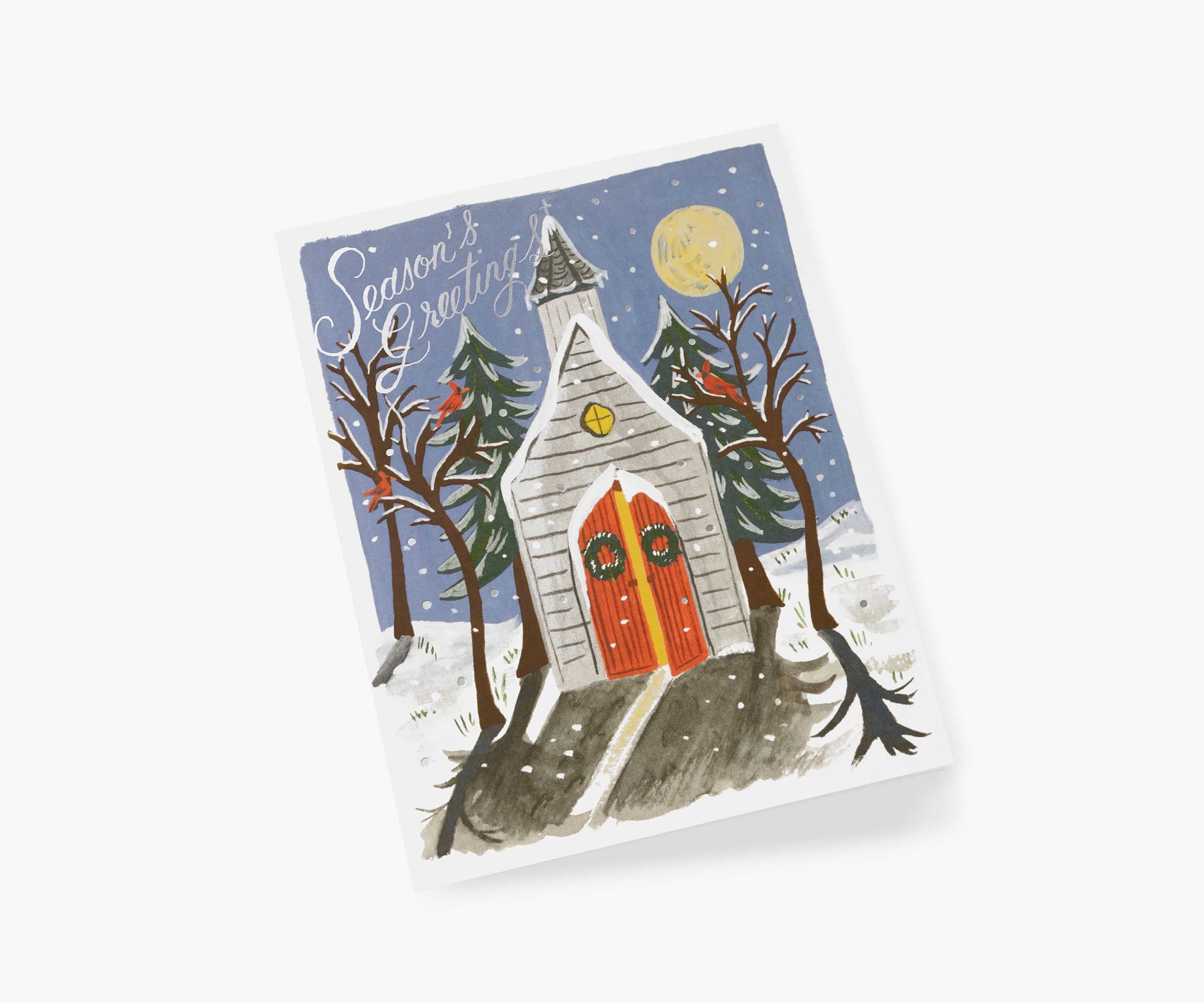 Winter Chapel Greetings Holiday Card - Single Card