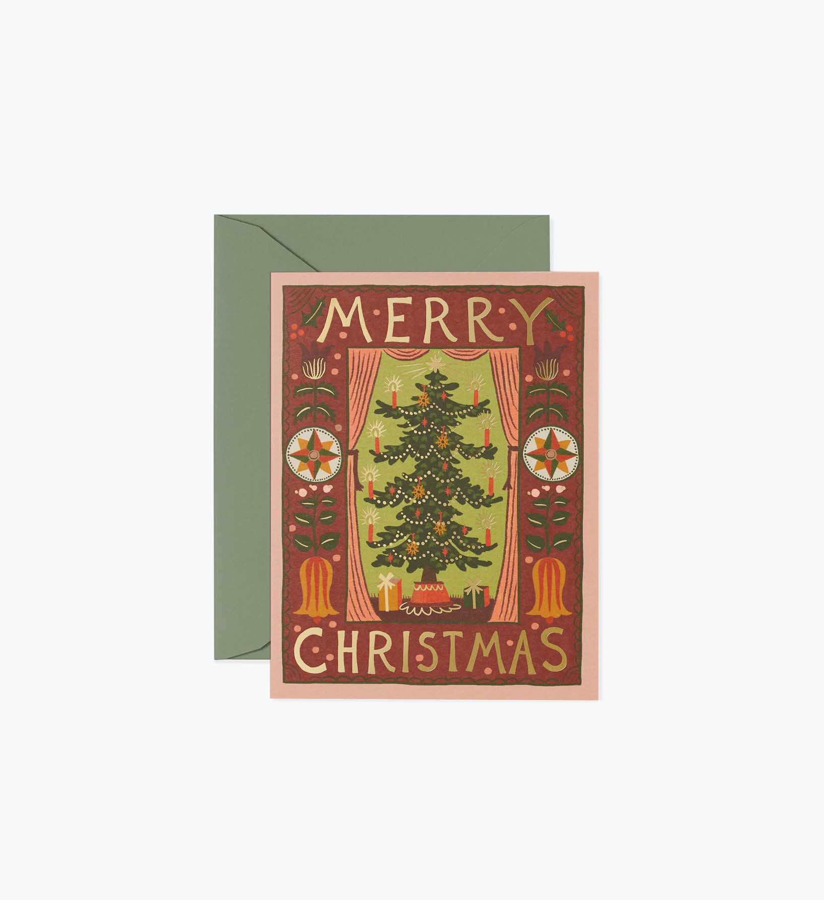 Folk Christmas Tree Holiday Card - Single Card