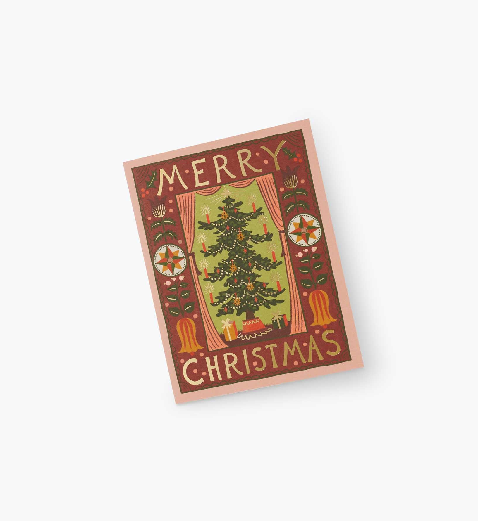 Folk Christmas Tree Holiday Card - Single Card