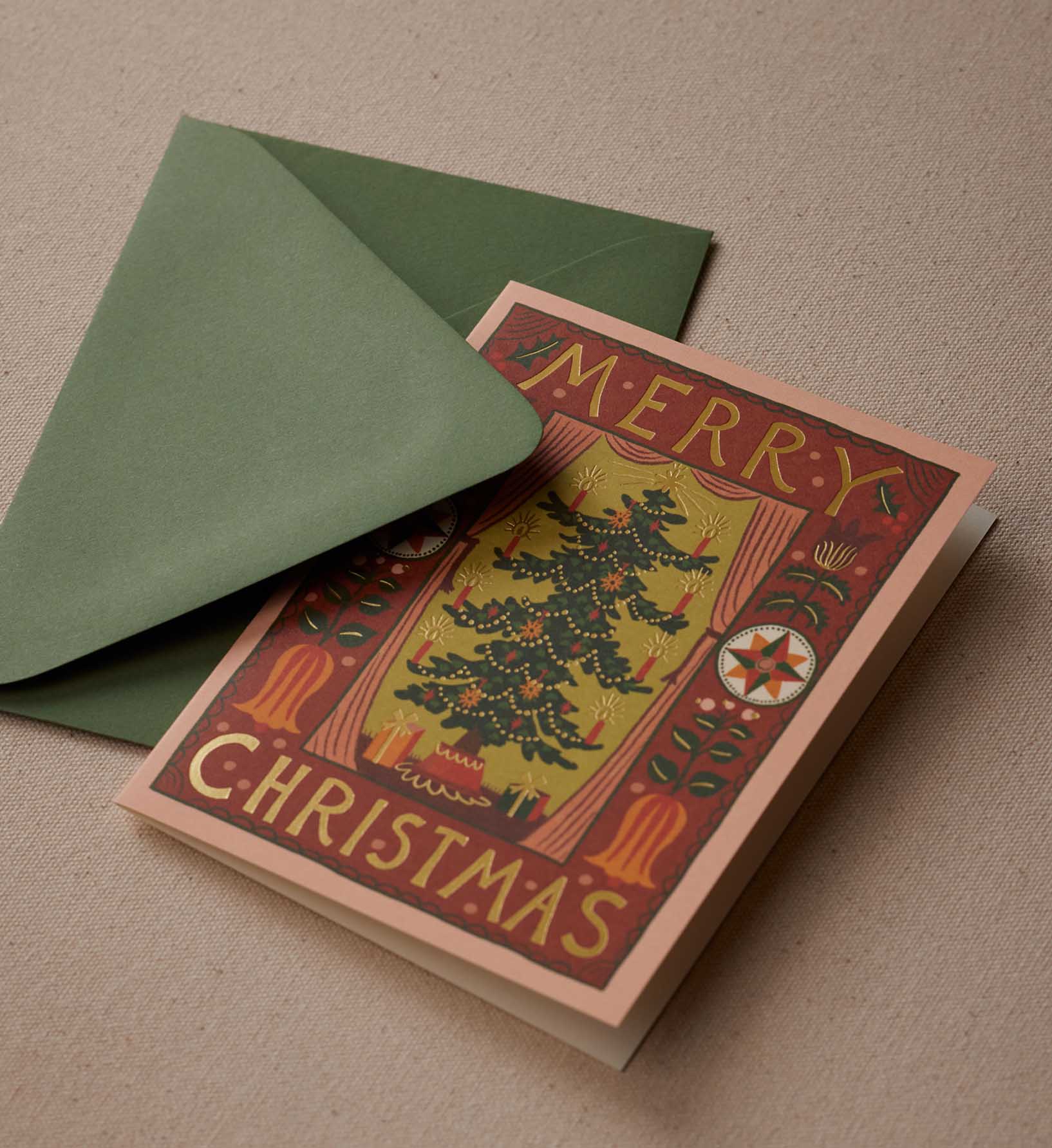 Folk Christmas Tree Holiday Card - Single Card