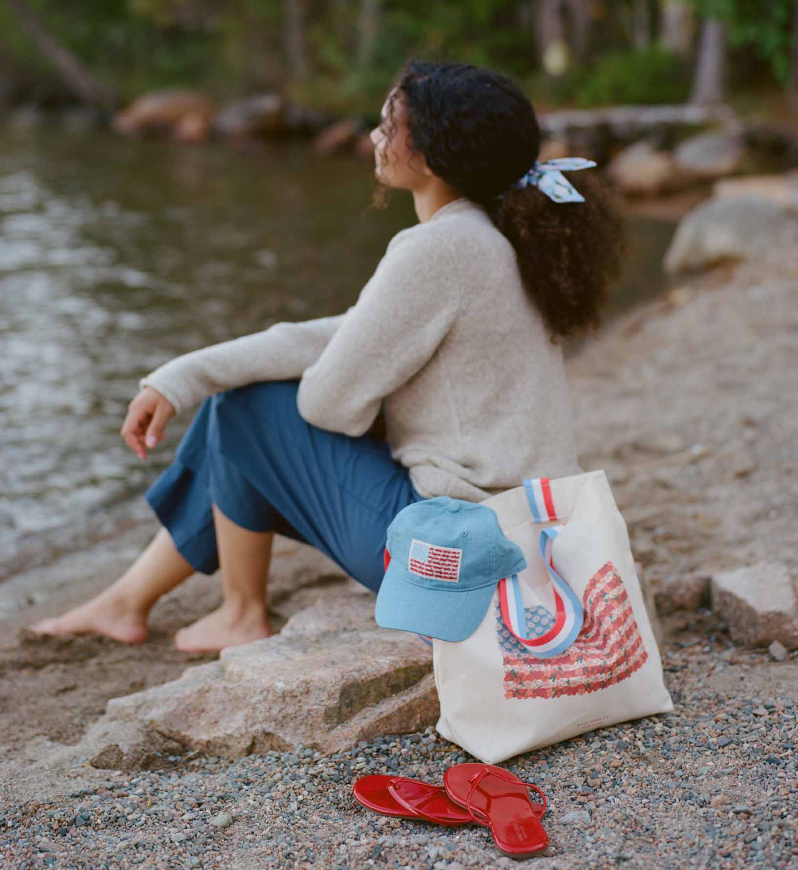 canvas tote bag travel Rifle Paper Co. East West Canvas Tote Bag Americana
