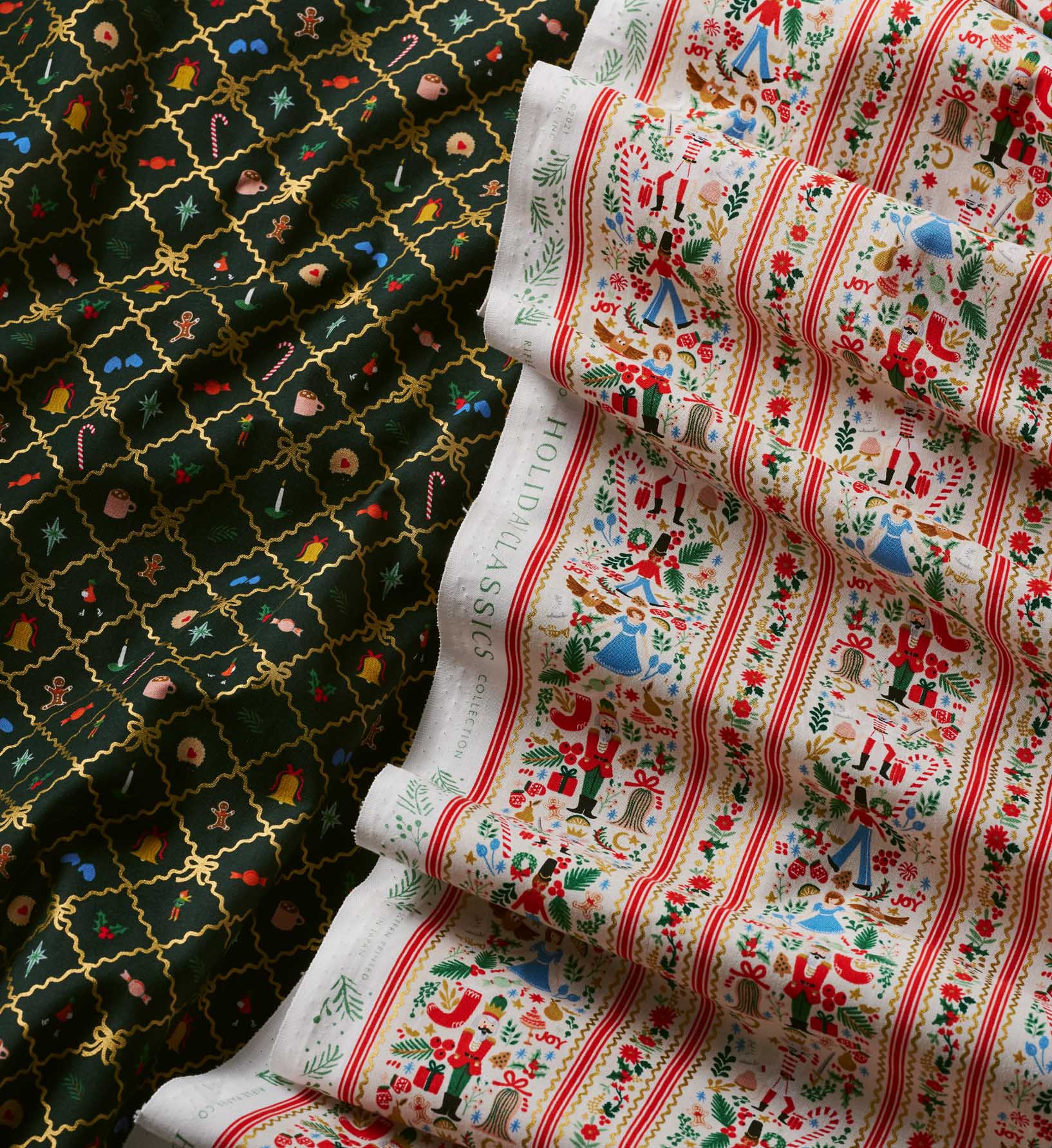 Holiday Argyle Cotton Metallic Fabric -  Evergreen and Gold