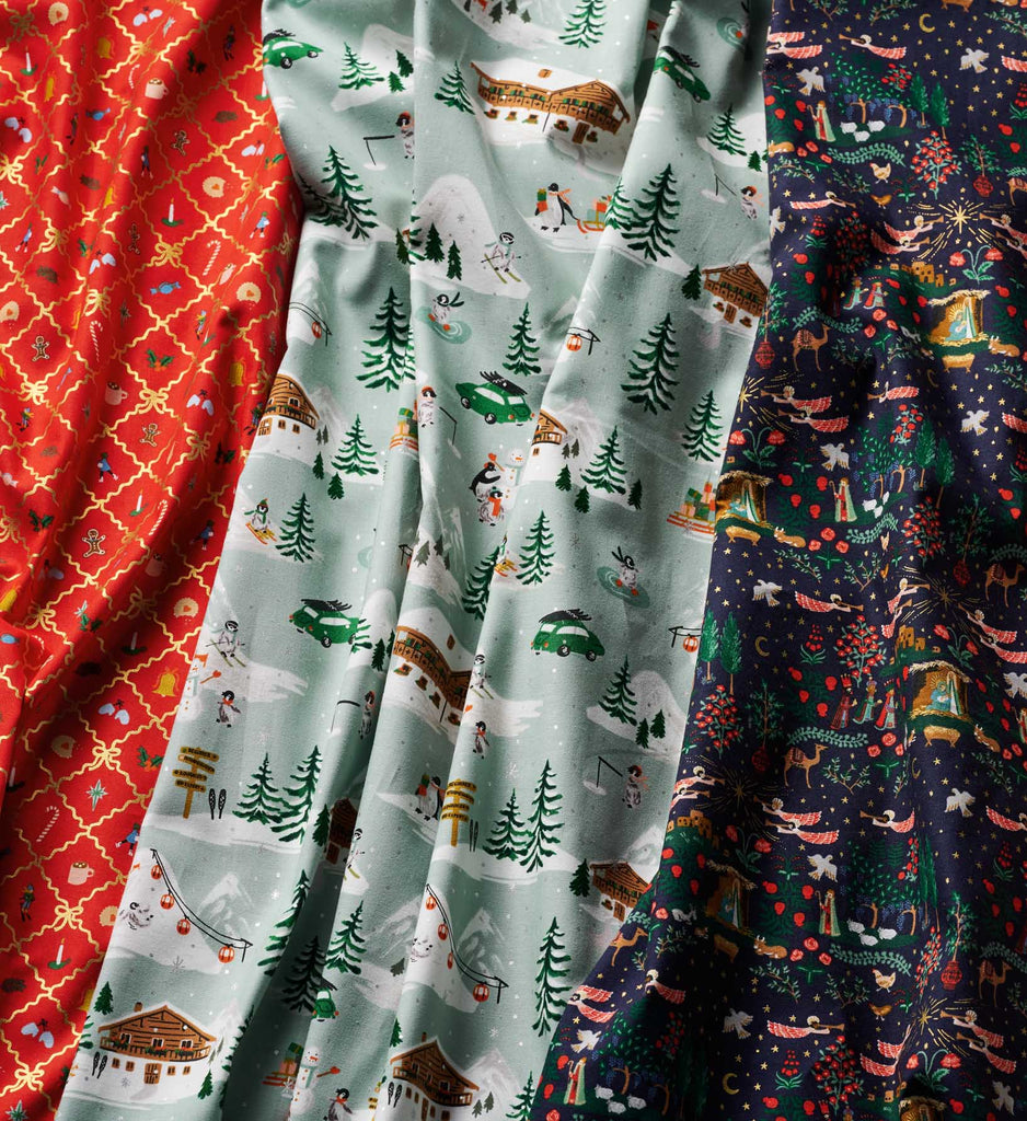 Penguin Village Metallic Cotton Fabric | Rifle Paper Co.