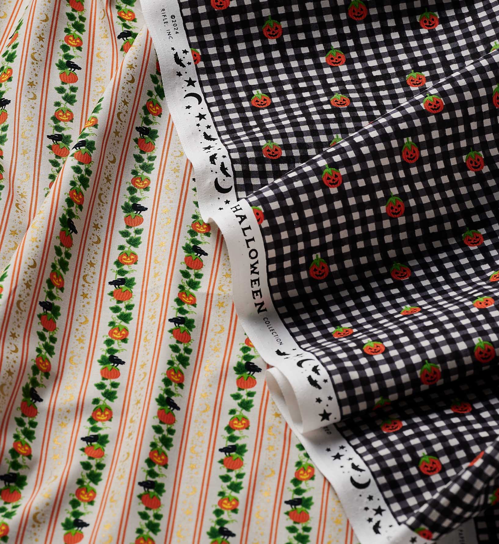 Pumpkin Gingham Cotton Fabric - Black