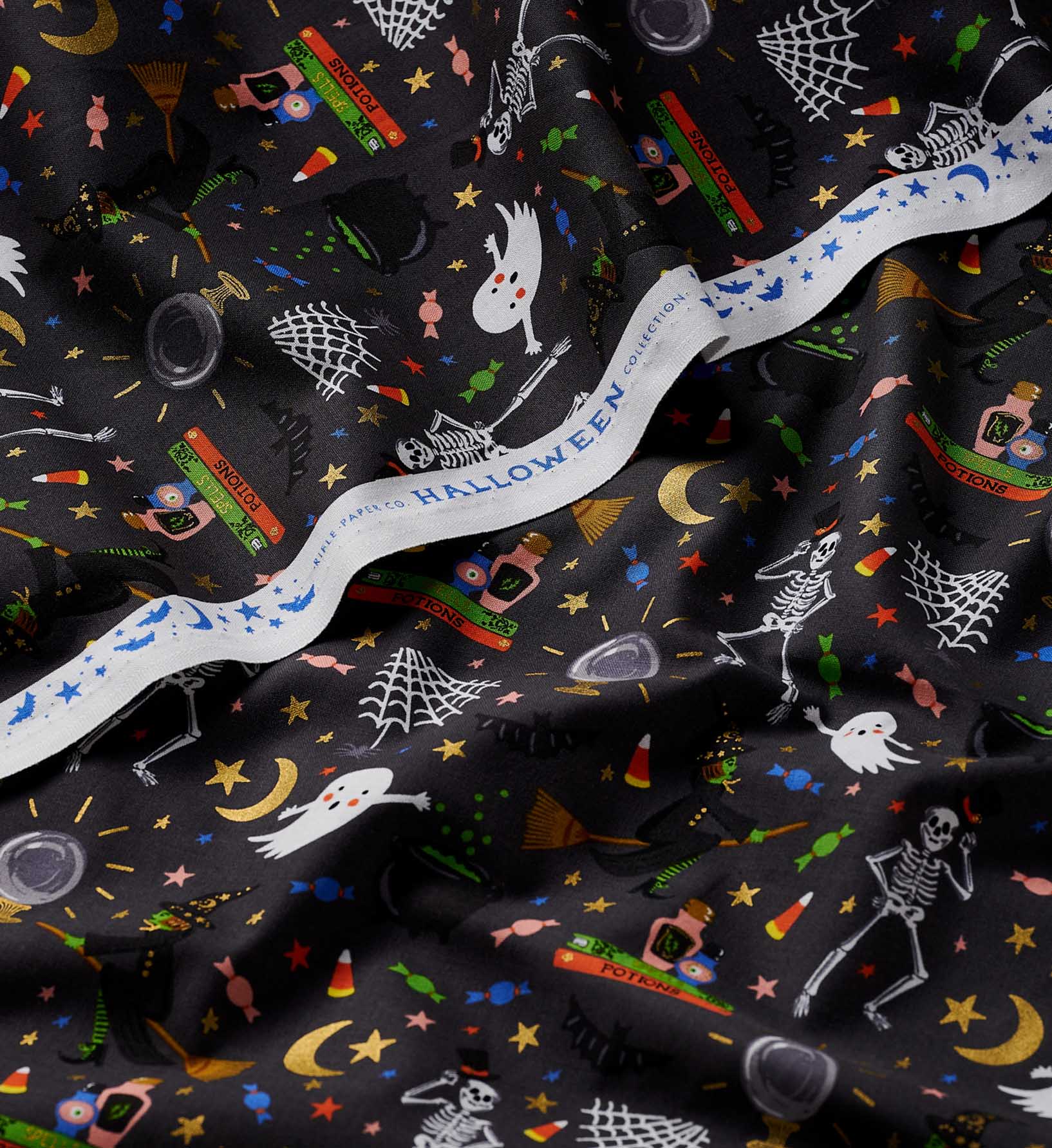 Halloween Party Cotton Metallic Fabric - Black