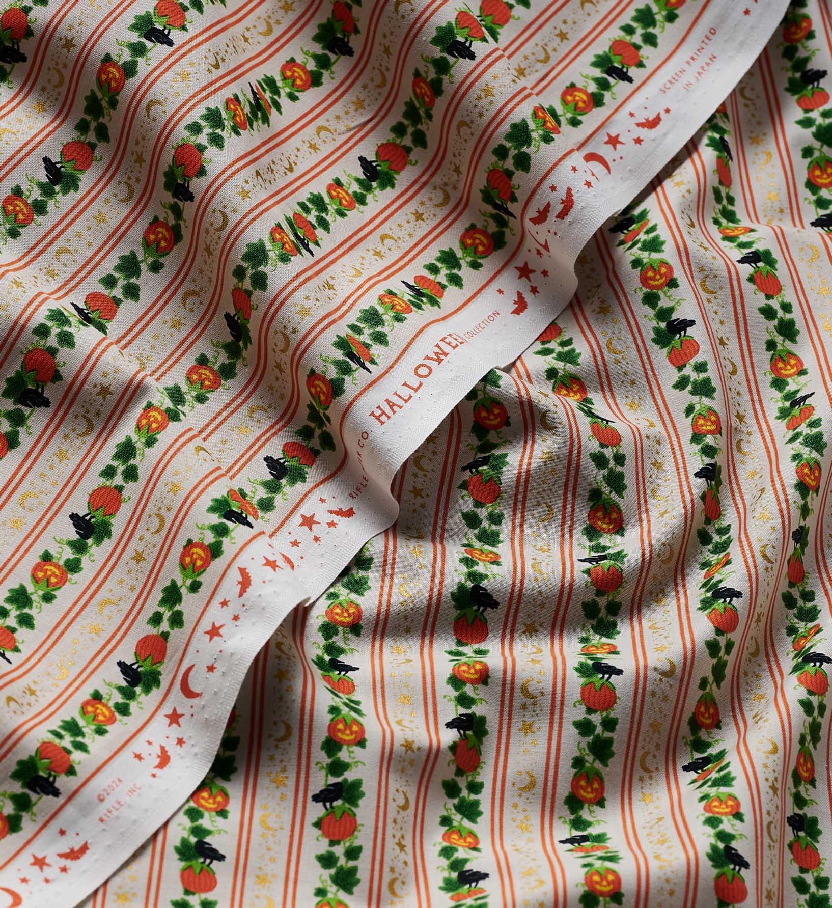 Pumpkin Patch Cotton Metallic Fabric - Linen