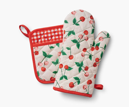 Oven Mitt and Pot Holder Set - Cherries