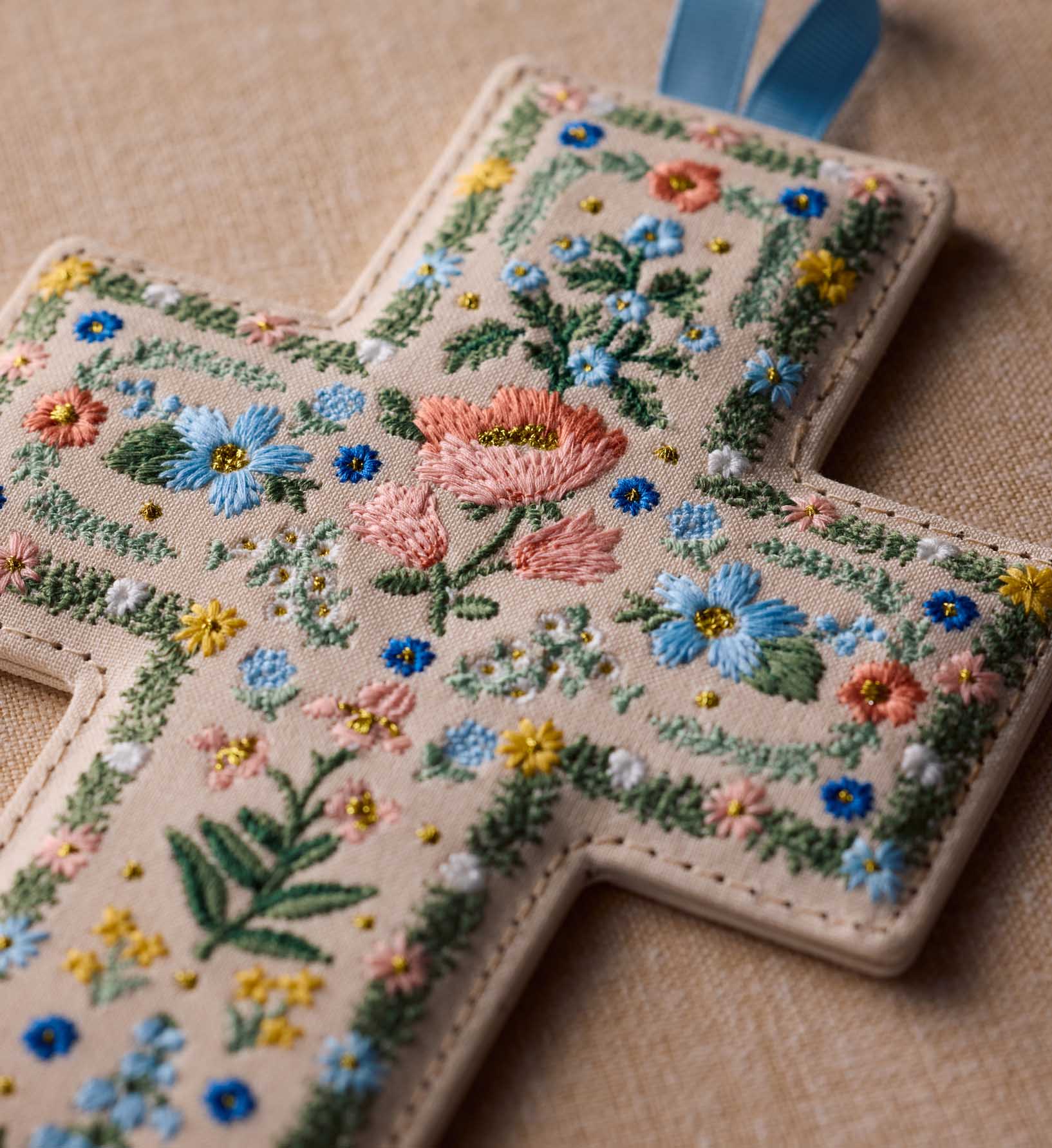 Embroded Cross Embroidered Rosette Cross Wall Hanging | Rifle Paper Co.