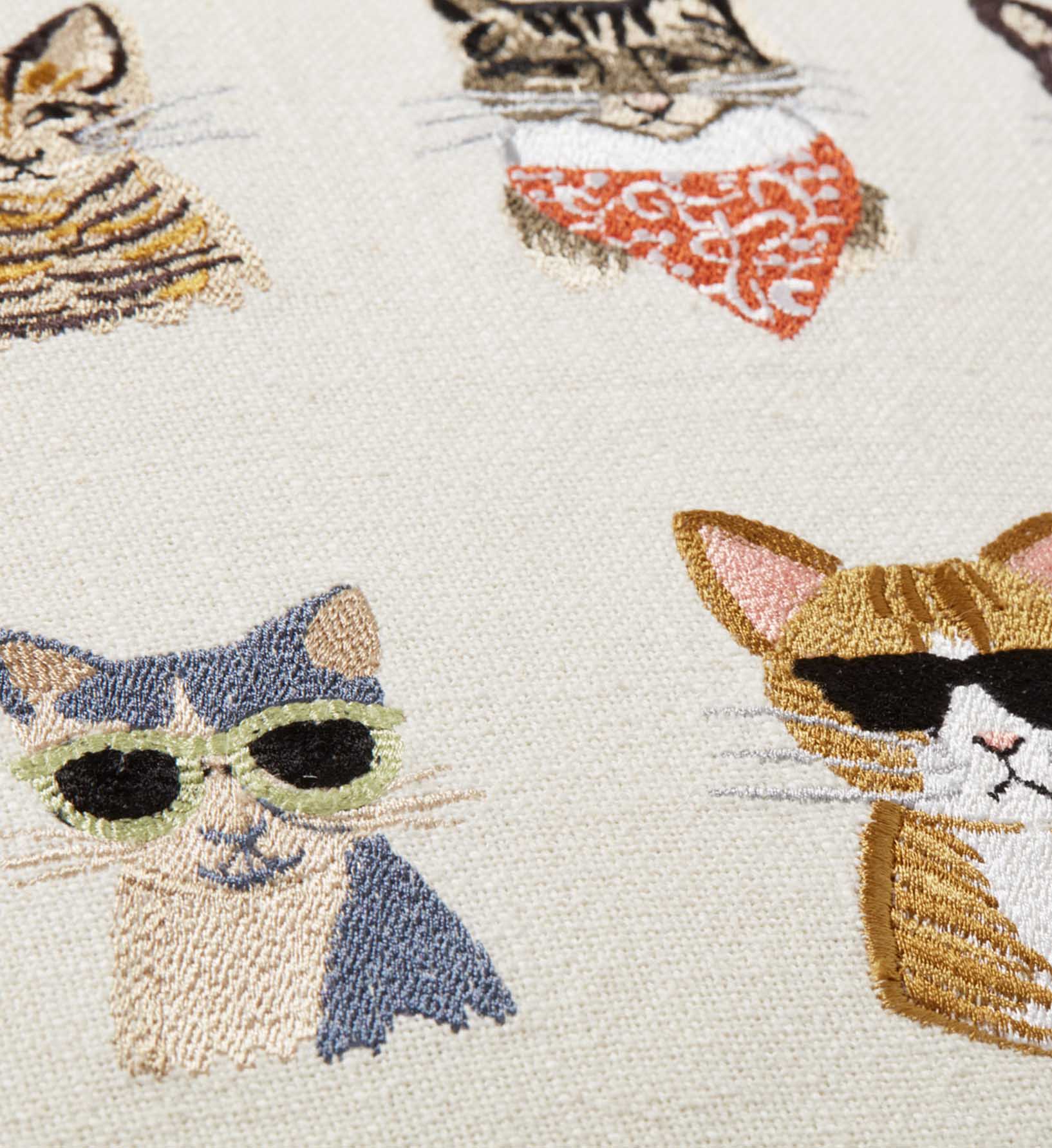 Cool Cats Embroidered Pillow - Cream