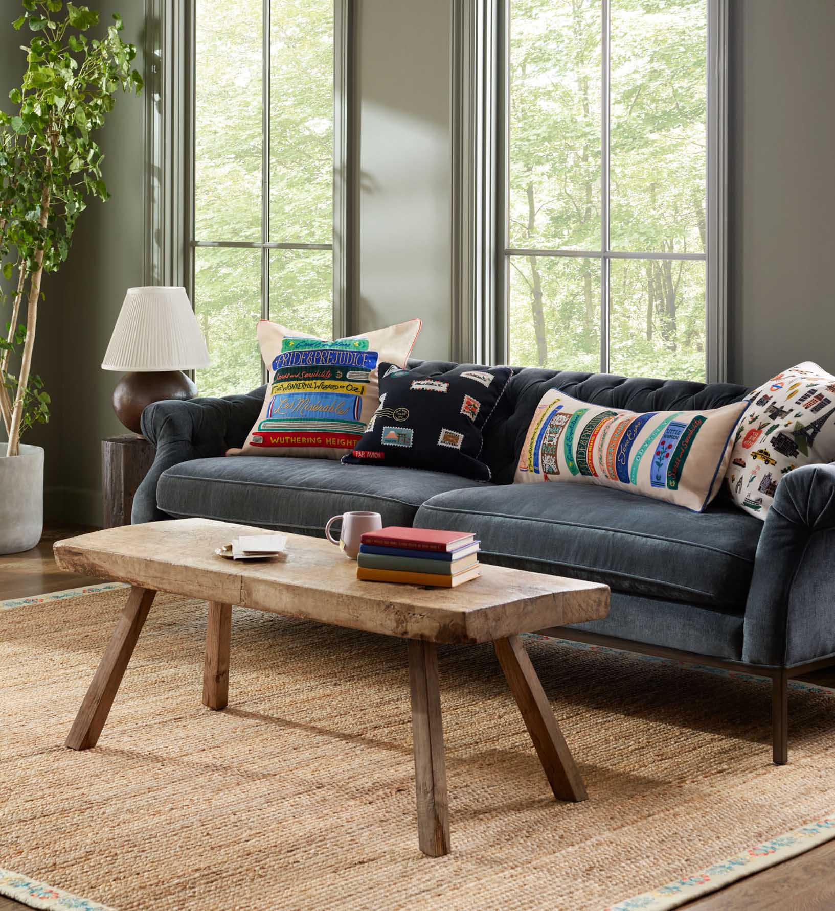 Book Club Embroidered Lumbar Pillow - Cream