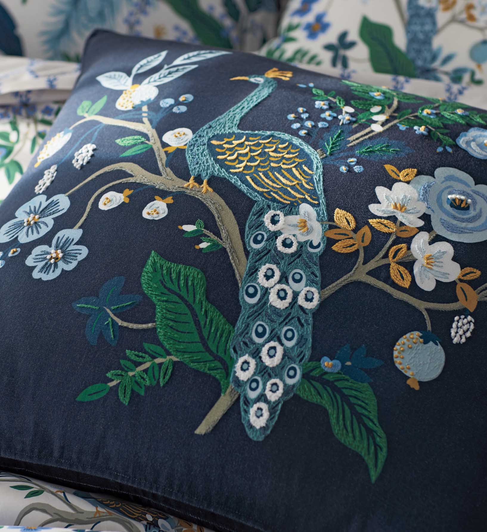 Embroidered Pillow Cover - Peacock