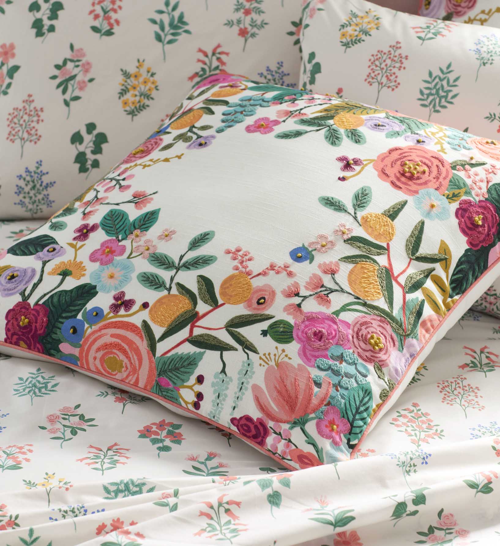 Embroidered Pillow Cover - Garden Party