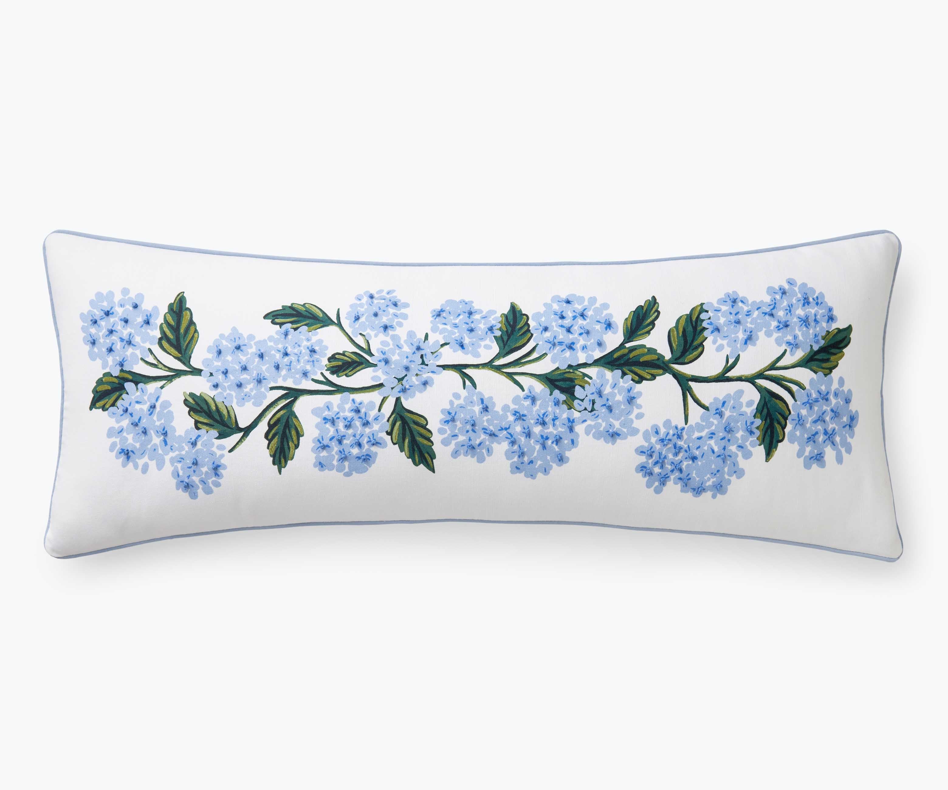 Embroidered Lumbar Pillow Cover - Hydrangea