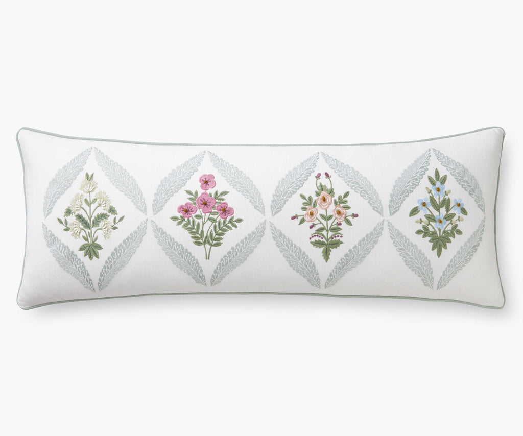 Embroidered Lumbar Pillow Cover - Estee Garden