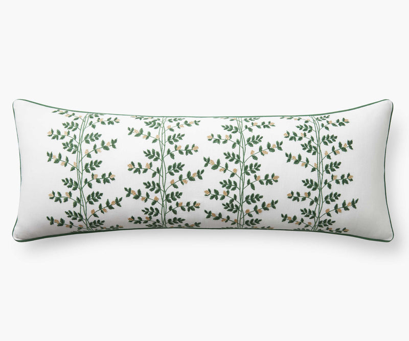 Climbing Vines White - Embroidered Lumbar Pillow Cover