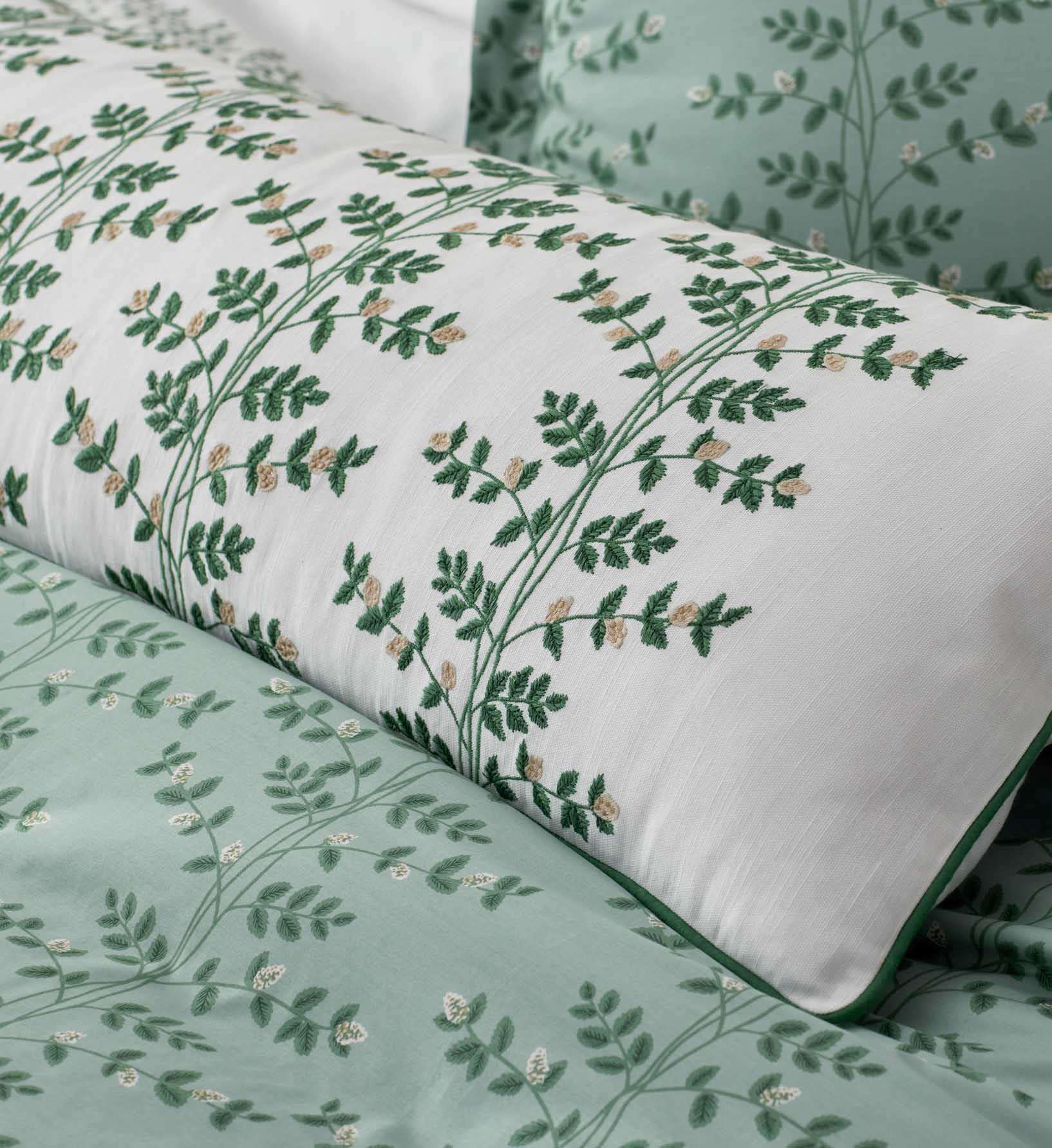 Embroidered Lumbar Pillow Cover - Climbing Vines White