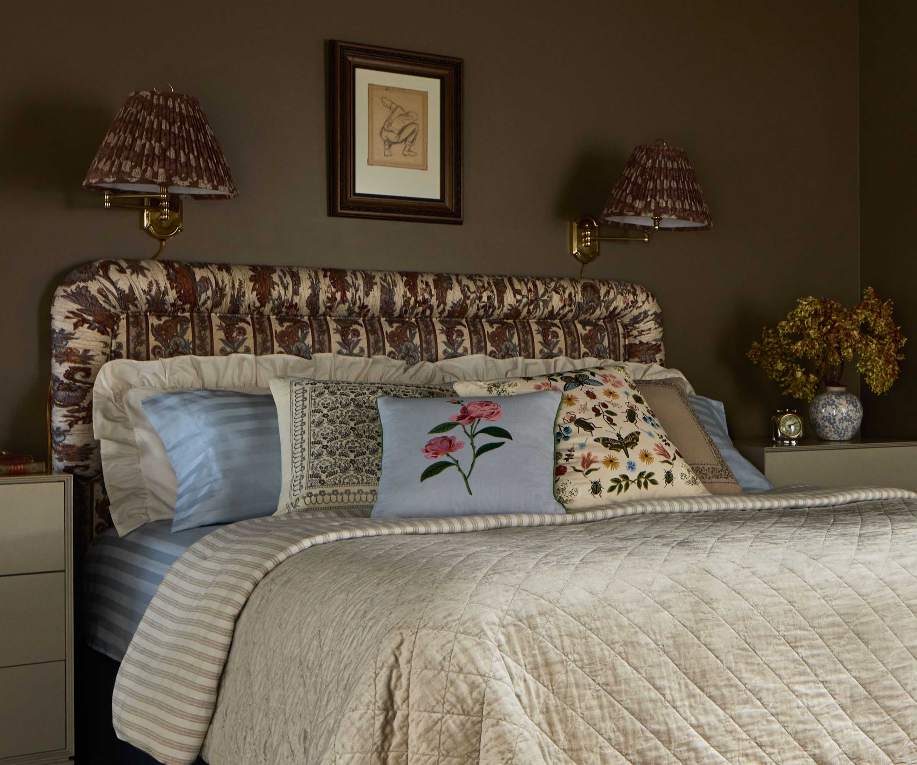 Curio Garden Embroidered Pillow - White