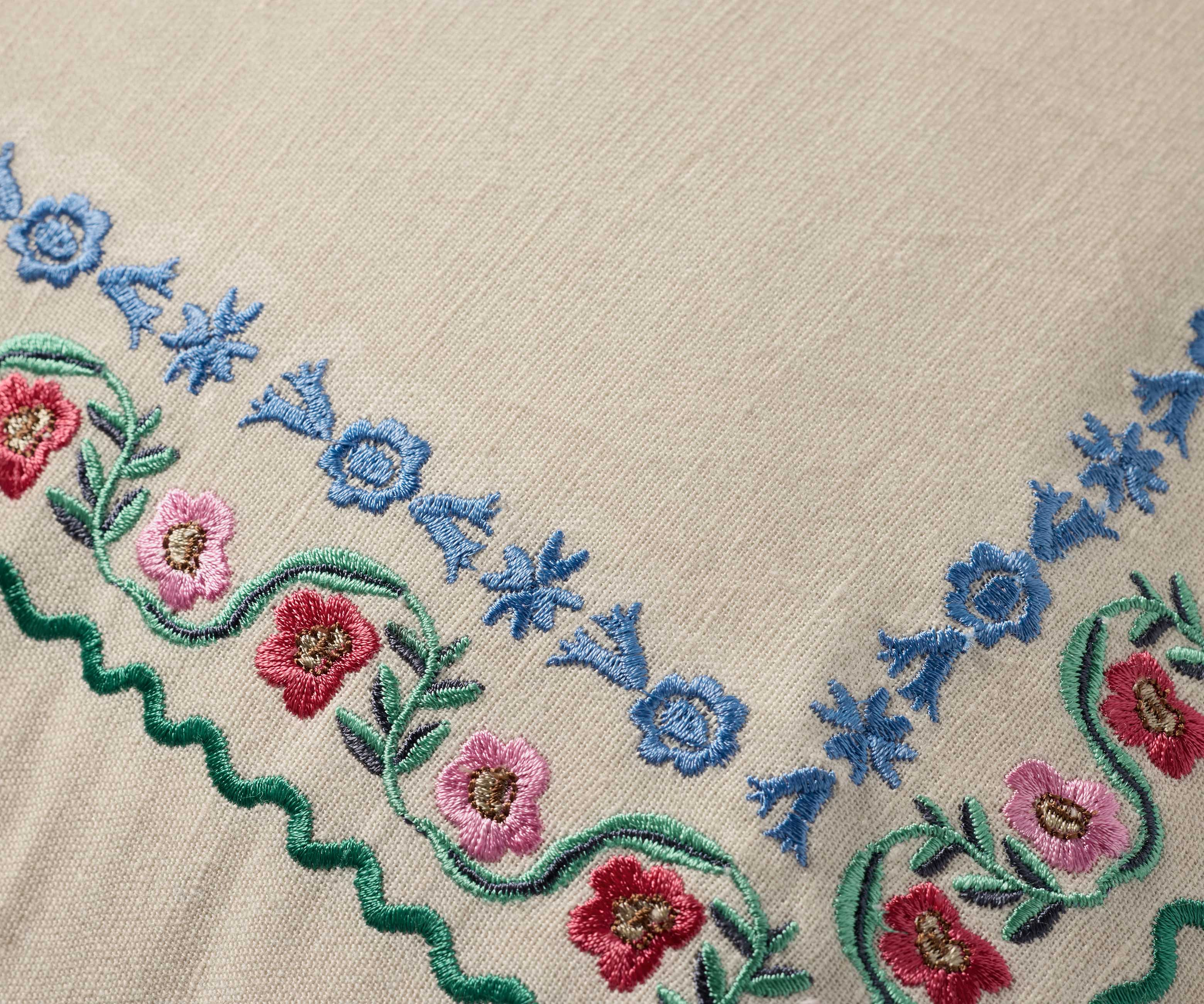 Delphine Border Embroidered Pillow - Cream